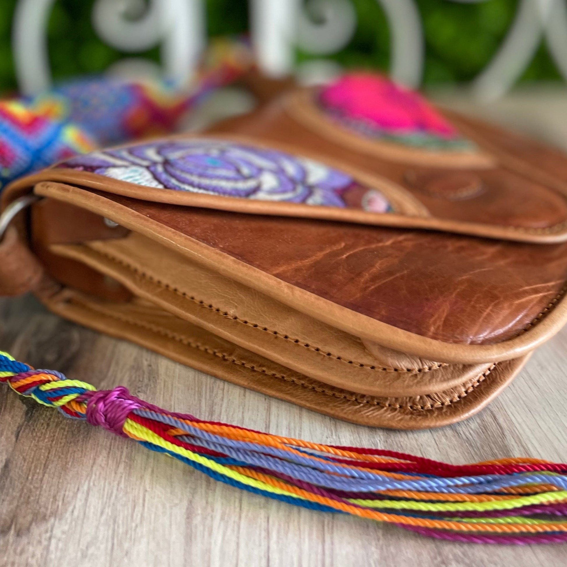 Mexican Leather Envelope Crossbody Bag - Embroidered