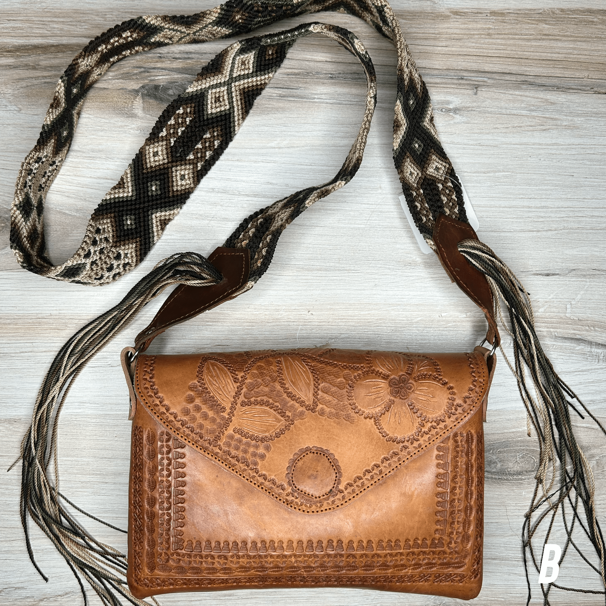 Mexican Leather Envelope Crossbody Bag - Hand Tooled Mexican Leather Envelope Crossbody Bag - Hand Tooled