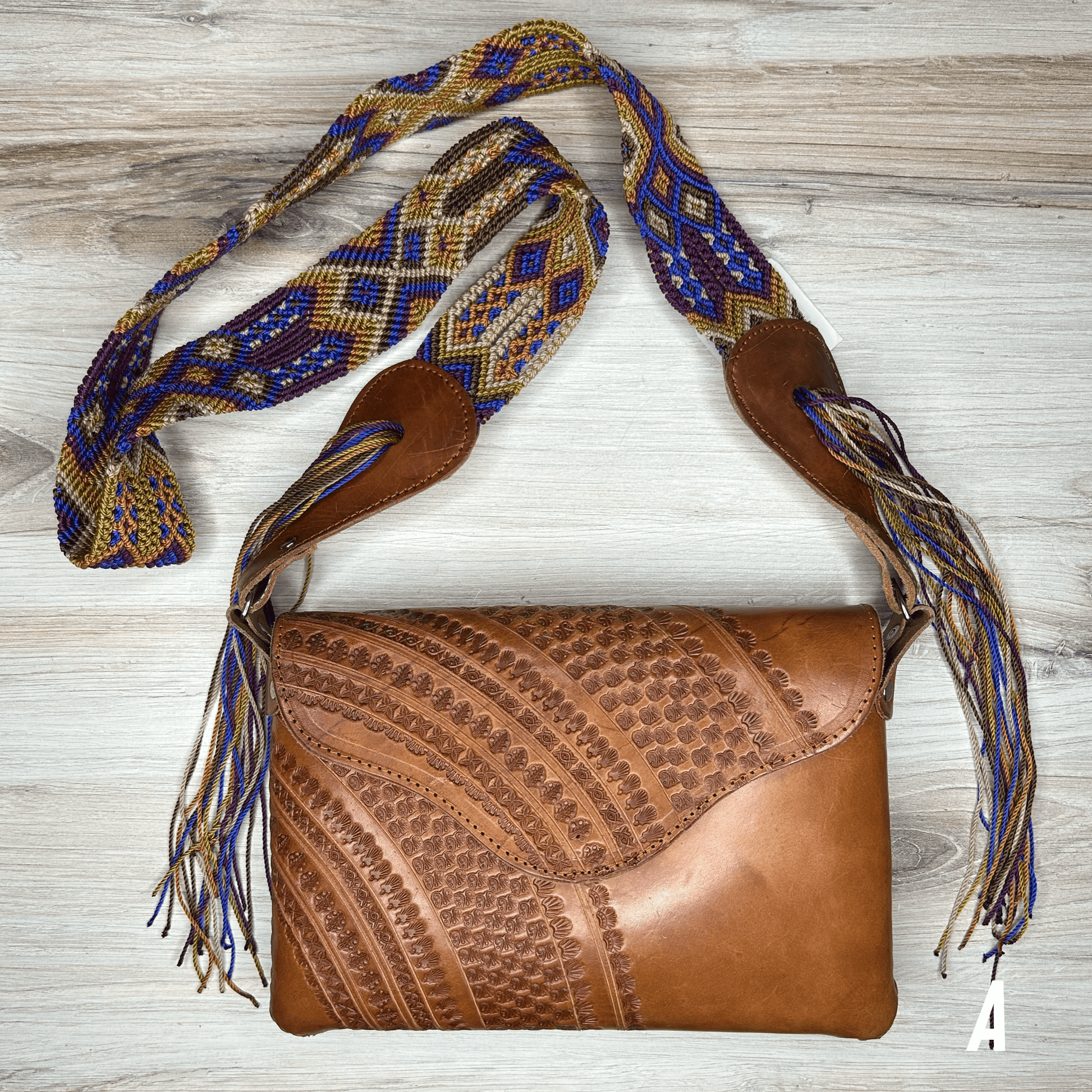 Mexican Leather Envelope Crossbody Bag - Hand Tooled Mexican Leather Envelope Crossbody Bag - Hand Tooled