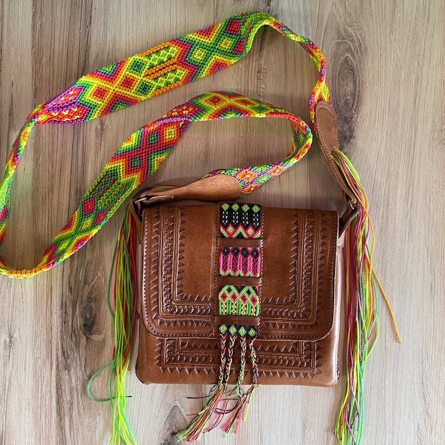 Mexican Leather Envelope Crossbody Bag Large- Hand Tooled