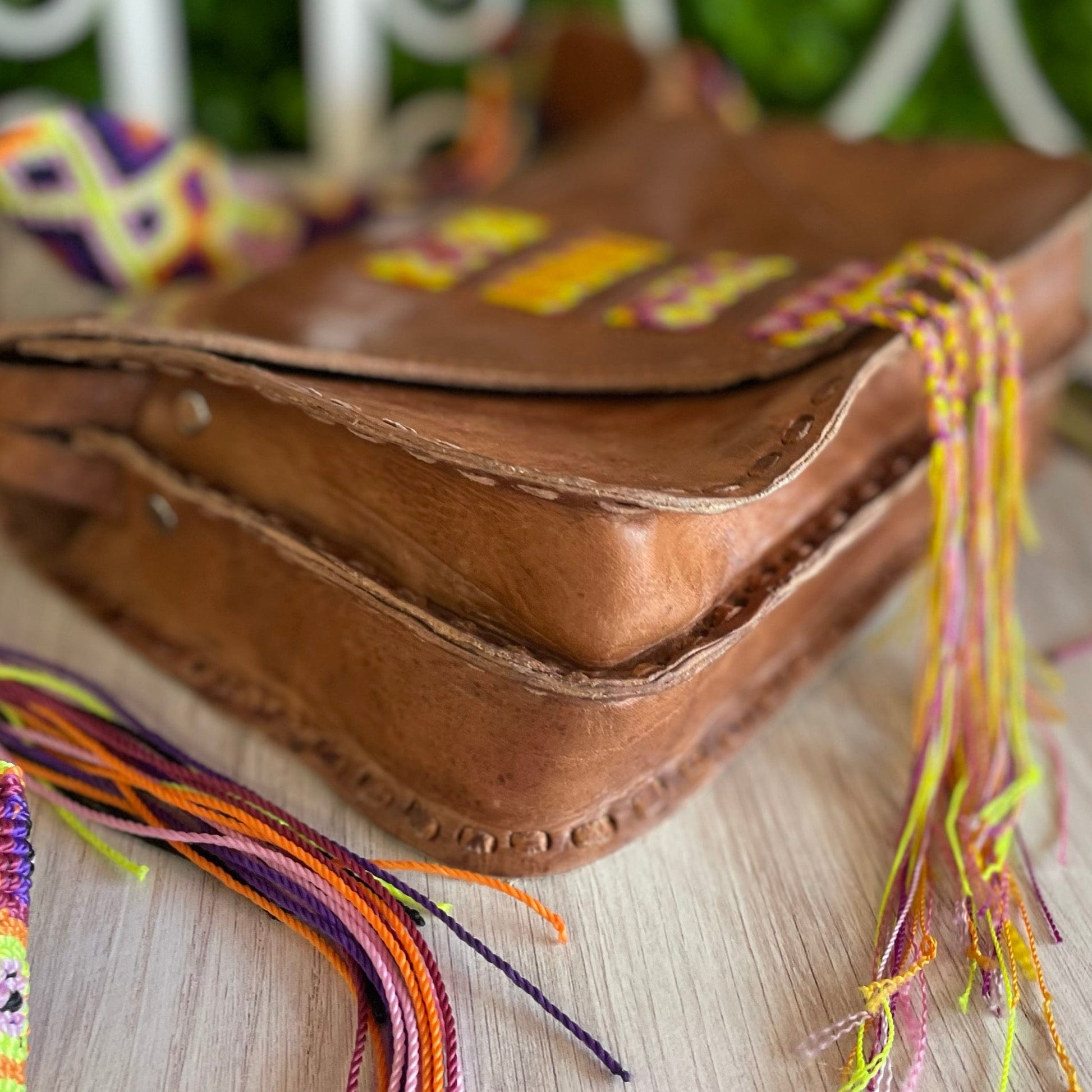 Mexican Leather Portfolio Crossbody Bag - Hand Tooled