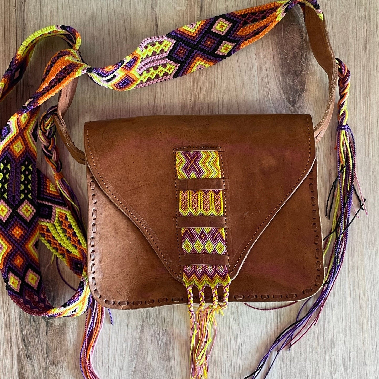 Mexican Leather Portfolio Crossbody Bag - Hand Tooled