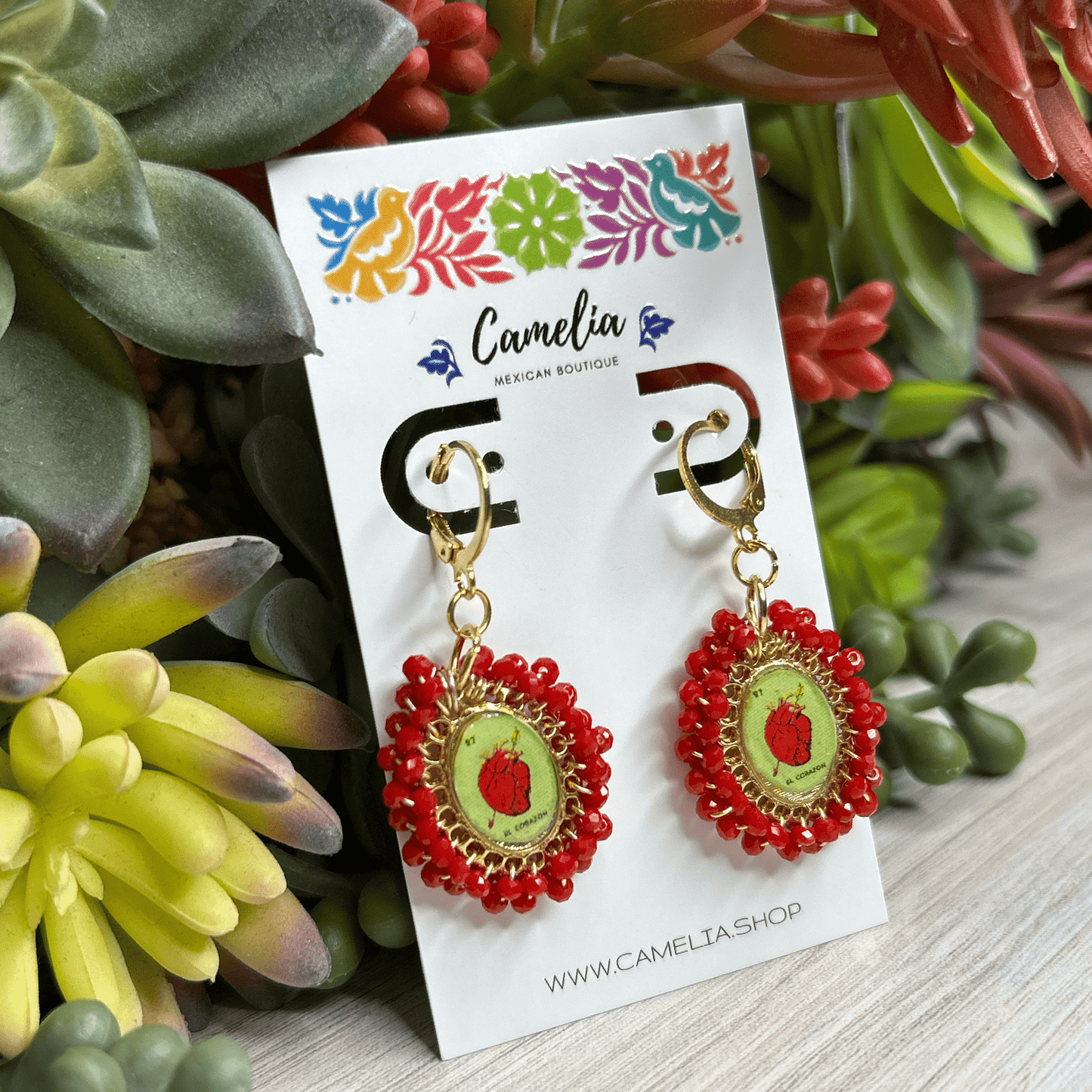 Mexican Loteria Earrings - El Corazon