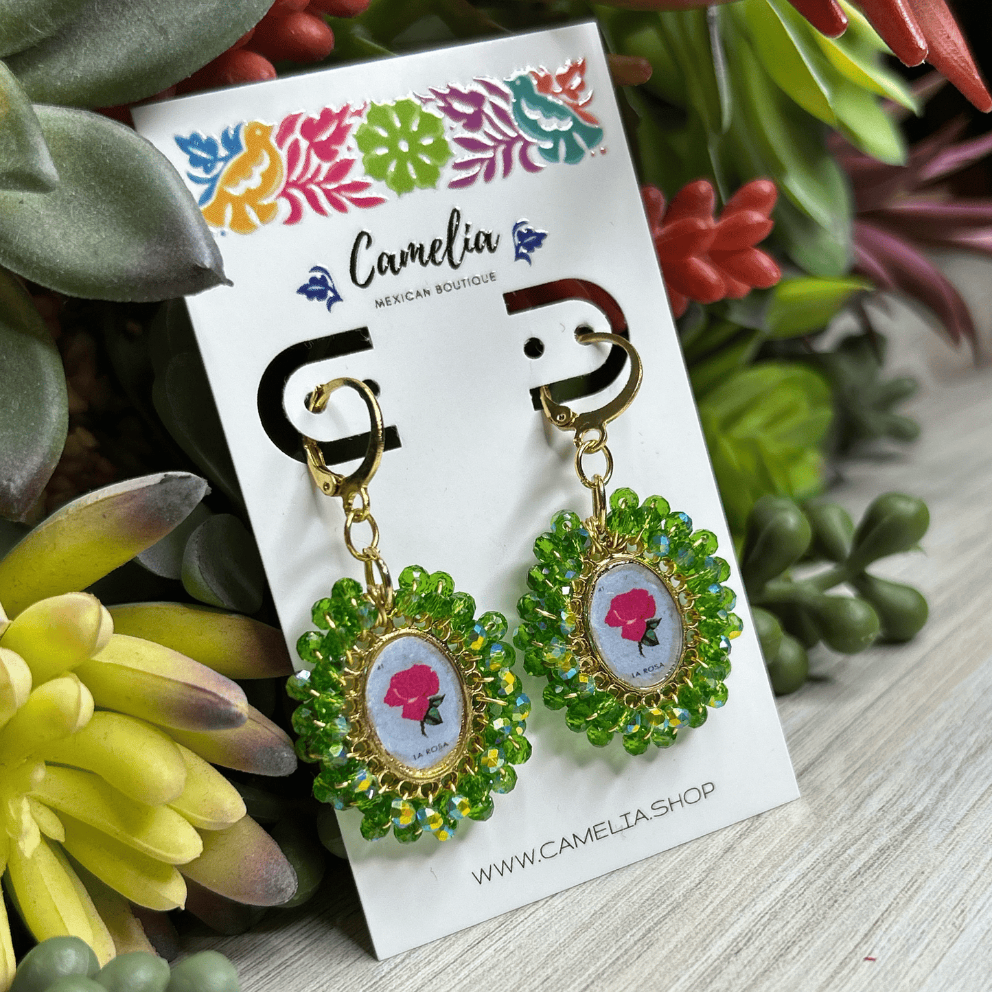 Mexican Loteria Earrings - La Rosa