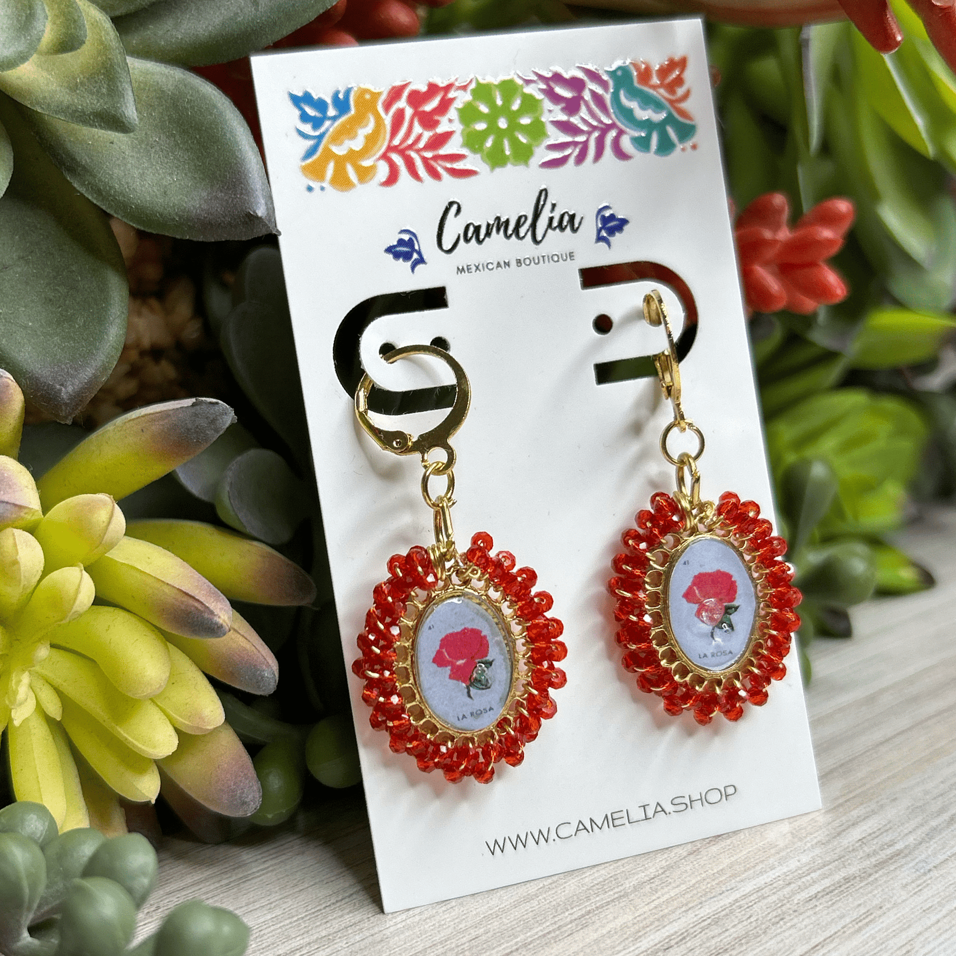 Mexican Loteria Earrings - La Rosa