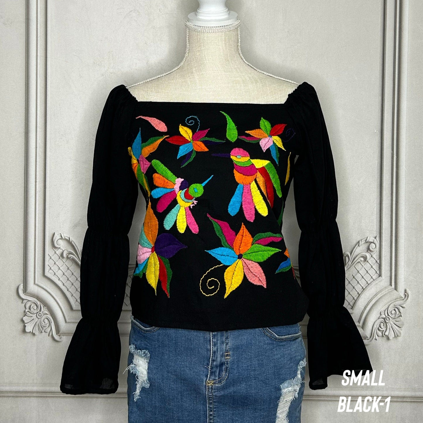 Mexican Otomi Blouse Puff Elastic Sleeve