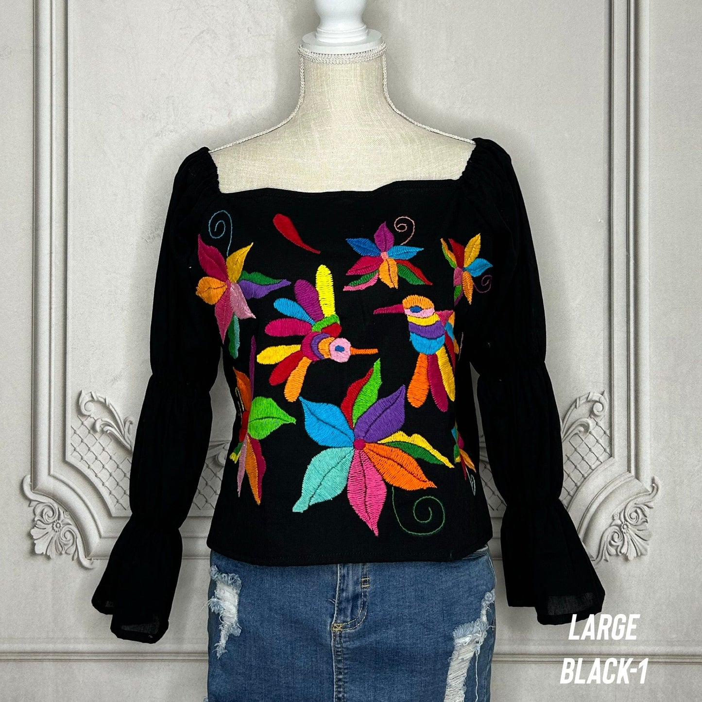 Mexican Otomi Blouse Puff Elastic Sleeve