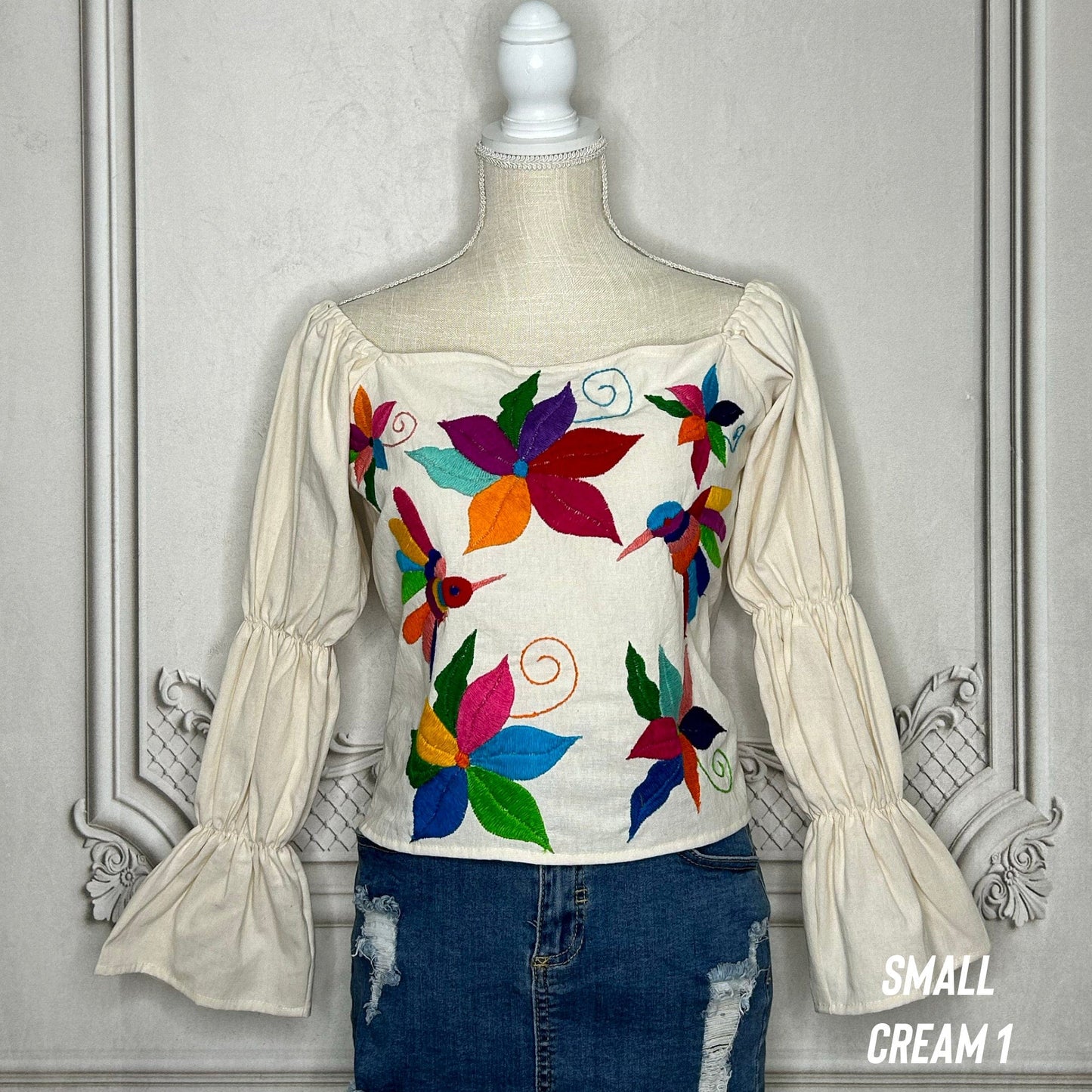 Mexican Otomi Blouse Puff Elastic Sleeve