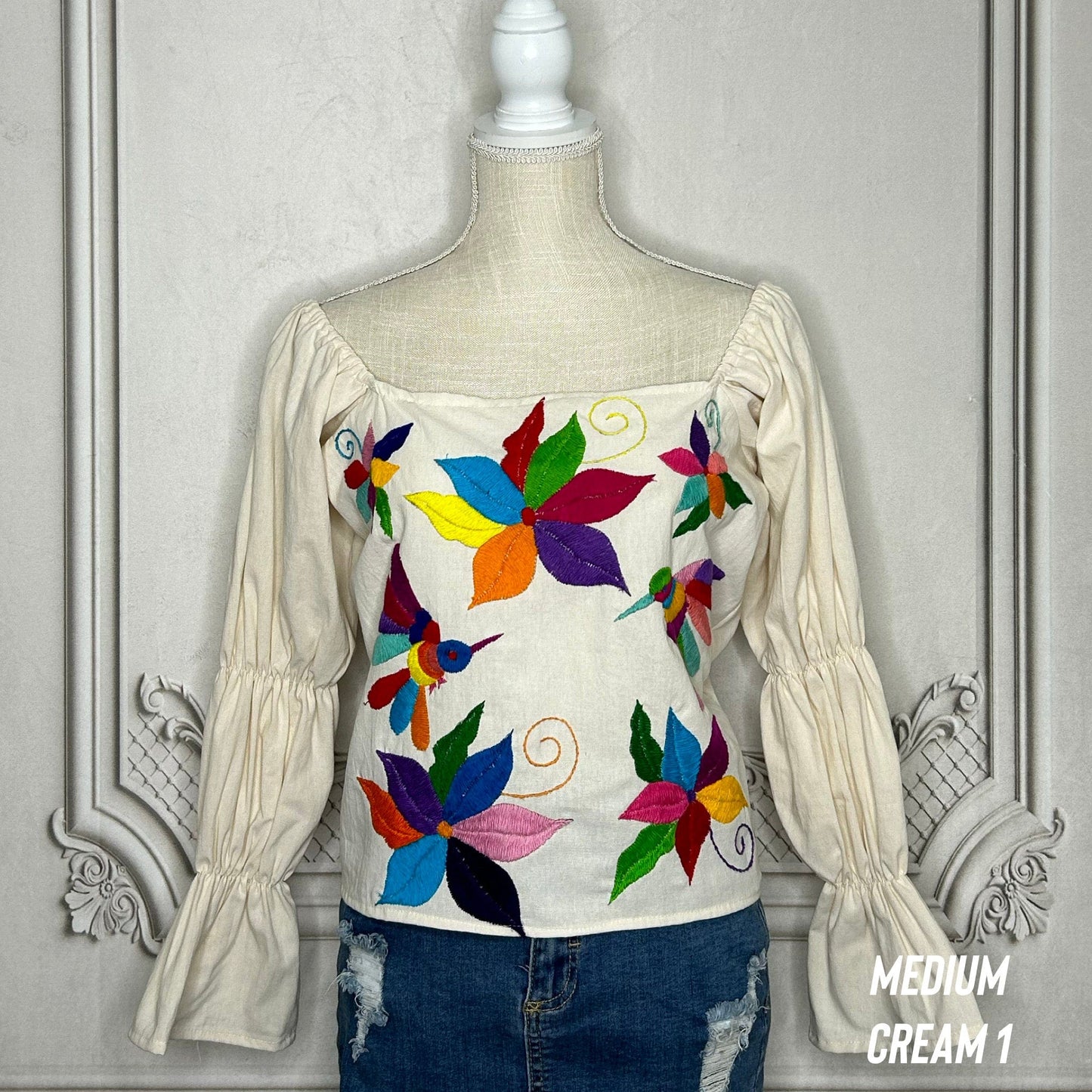 Mexican Otomi Blouse Puff Elastic Sleeve