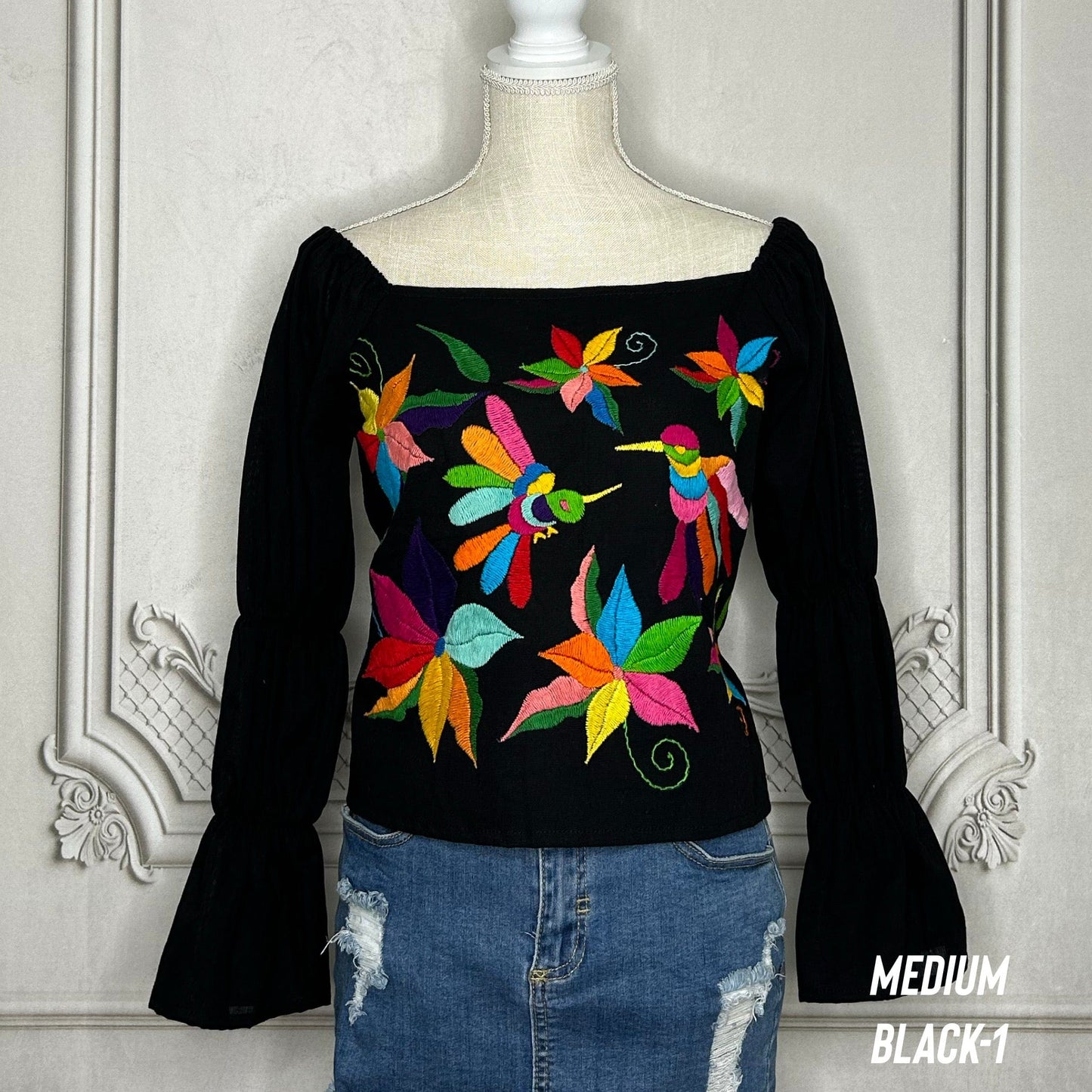 Mexican Otomi Blouse Puff Elastic Sleeve