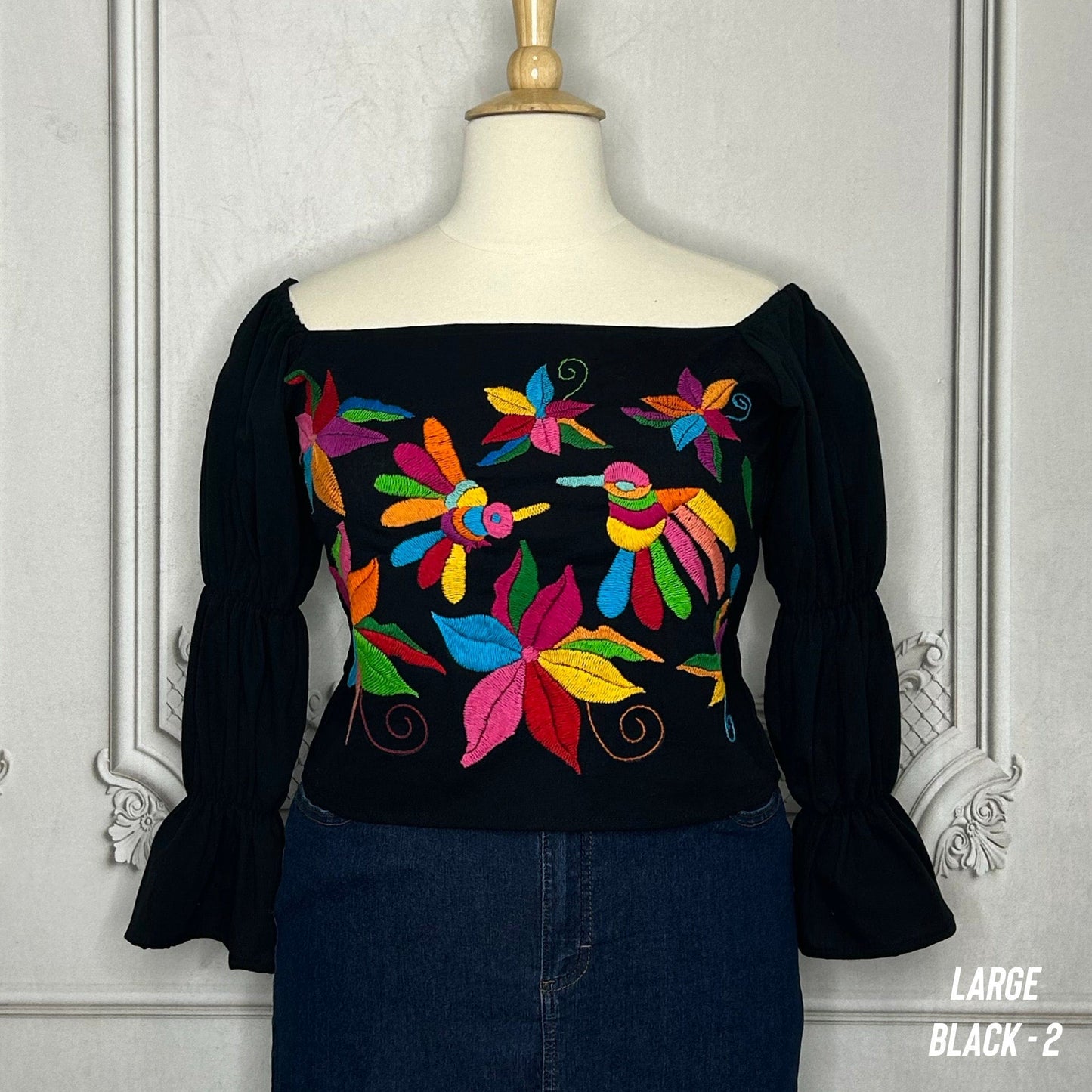 Mexican Otomi Blouse Puff Elastic Sleeve