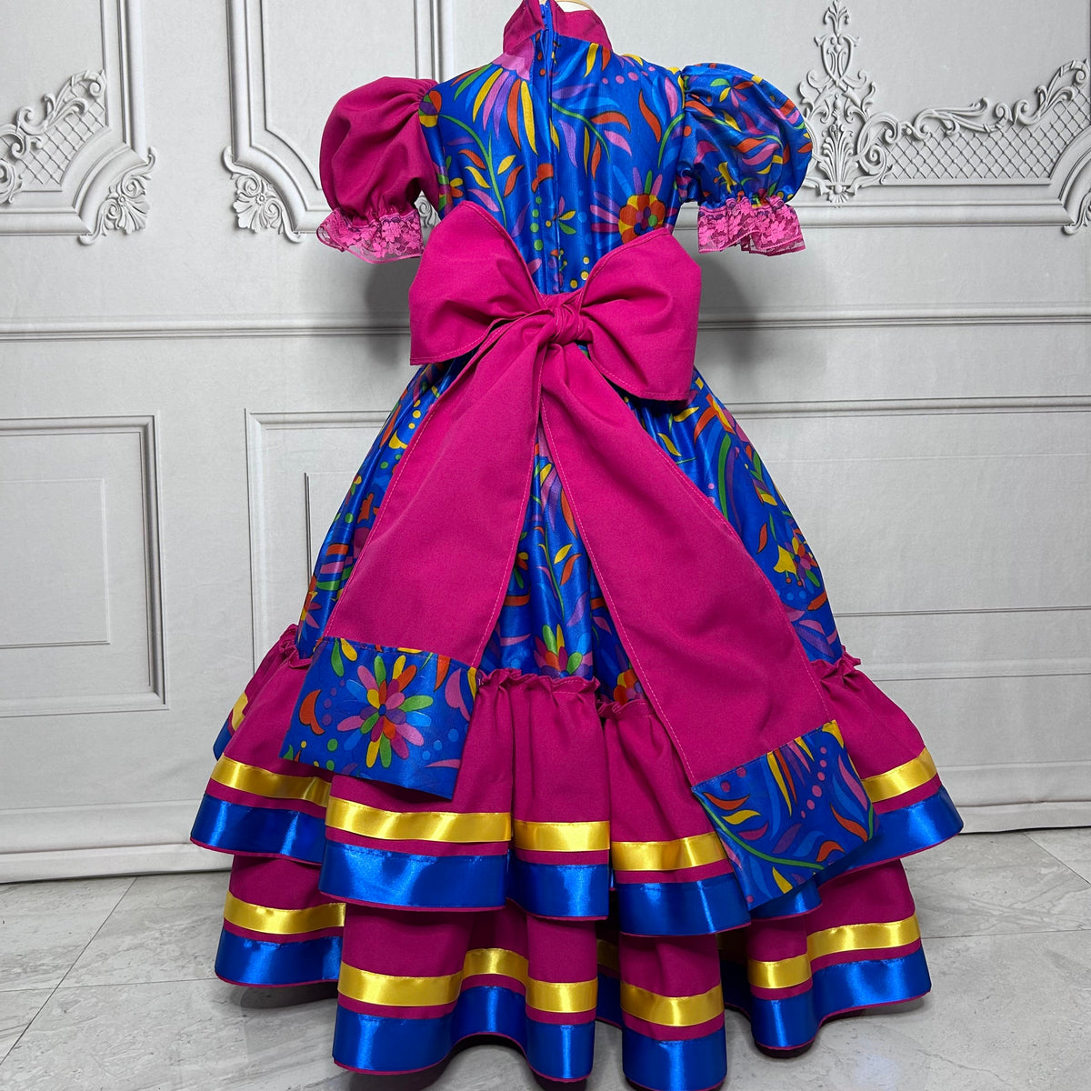 Mexican Otomi Charro Dress for Girls - Pleated Top Mexican Otomi Charro Dress for Girls - Pleated Top
