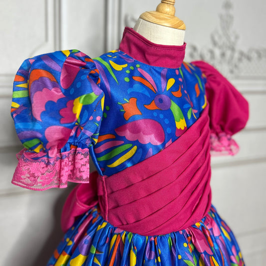 Mexican Otomi Charro Dress for Girls - Pleated Top Mexican Otomi Charro Dress for Girls - Pleated Top
