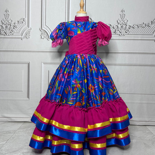 Mexican Otomi Charro Dress for Girls - Pleated Top Mexican Otomi Charro Dress for Girls - Pleated Top