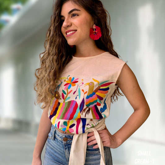 Mexican Otomi Crop Top Tie Back