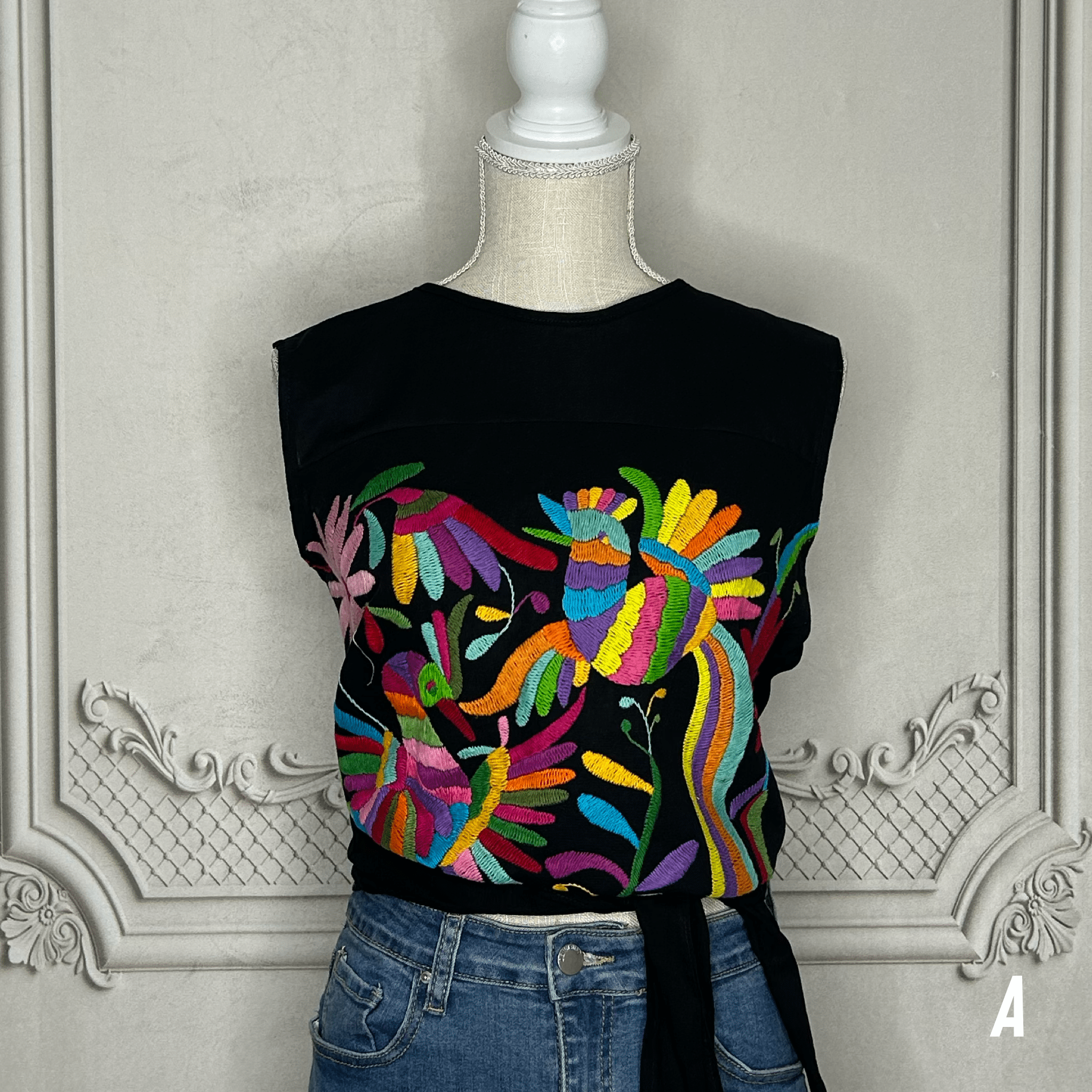 Mexican Otomi Crop Top Tie Back Mexican Otomi Crop Top Tie Back