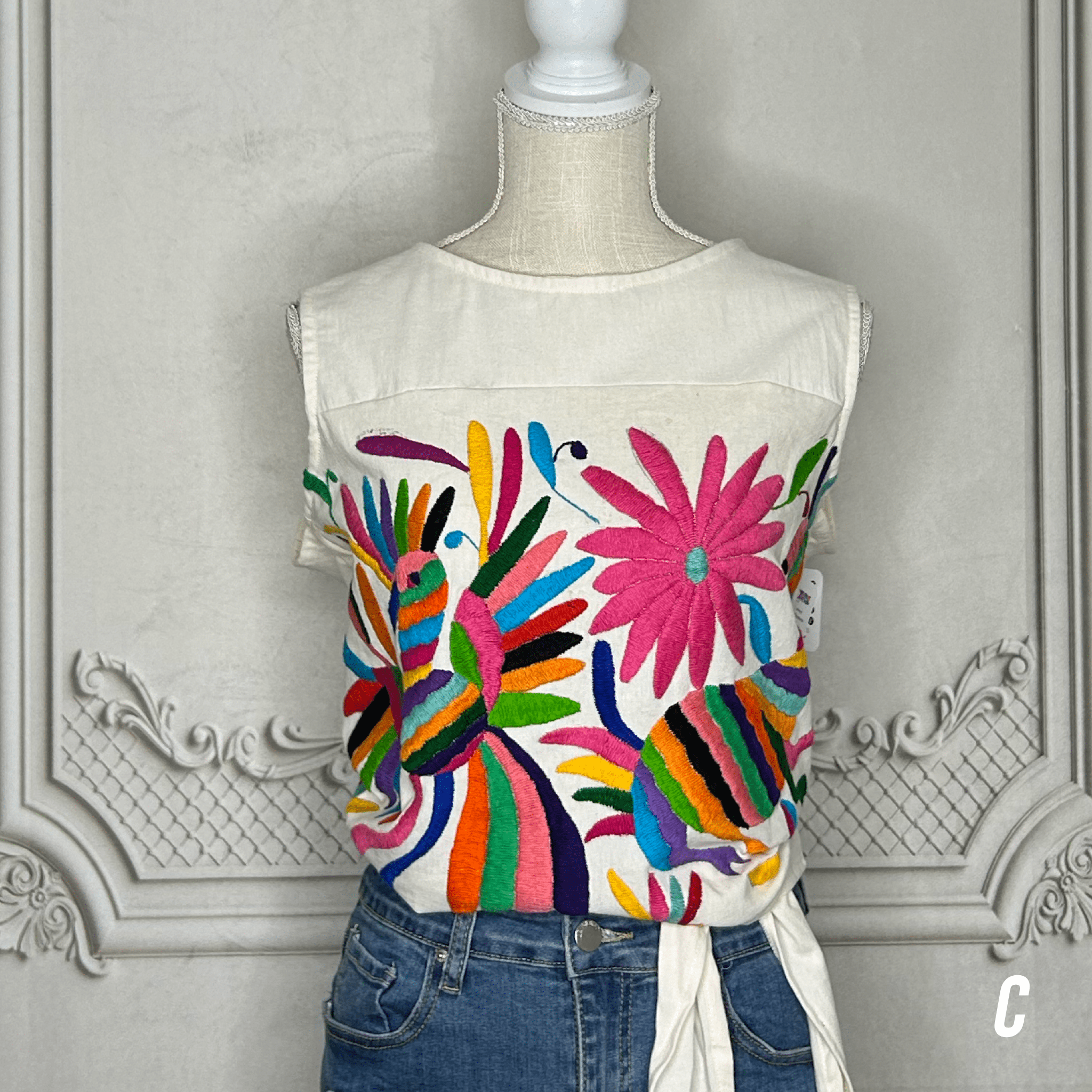 Mexican Otomi Crop Top Tie Back Mexican Otomi Crop Top Tie Back