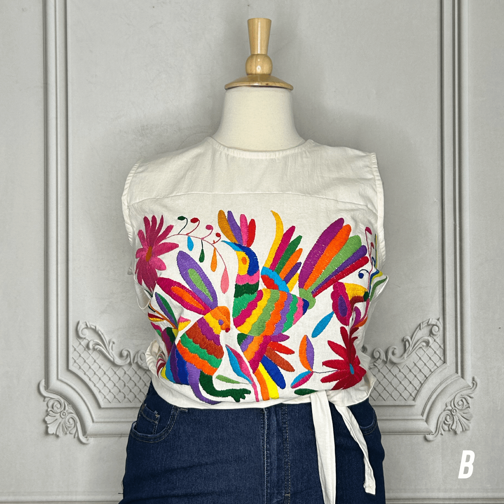 Mexican Otomi Crop Top Tie Back Mexican Otomi Crop Top Tie Back