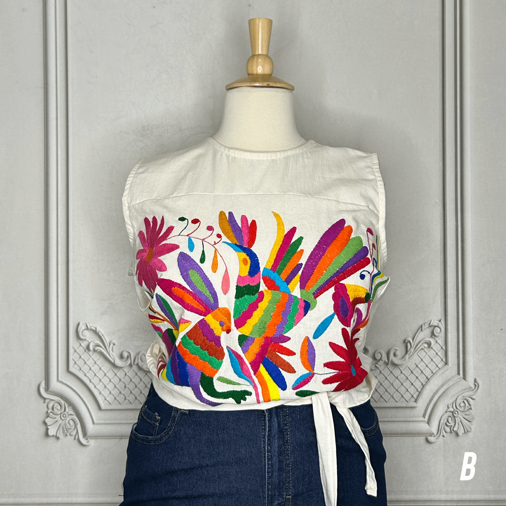Mexican Otomi Crop Top Tie Back Mexican Otomi Crop Top Tie Back