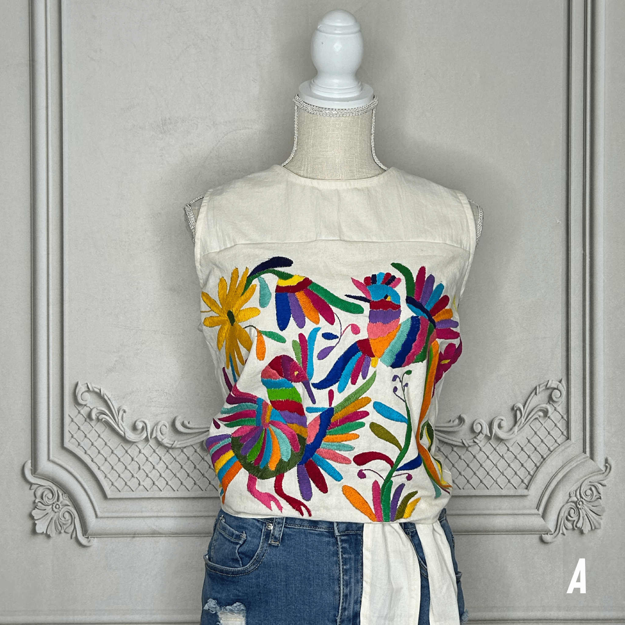 Mexican Otomi Crop Top Tie Back Mexican Otomi Crop Top Tie Back