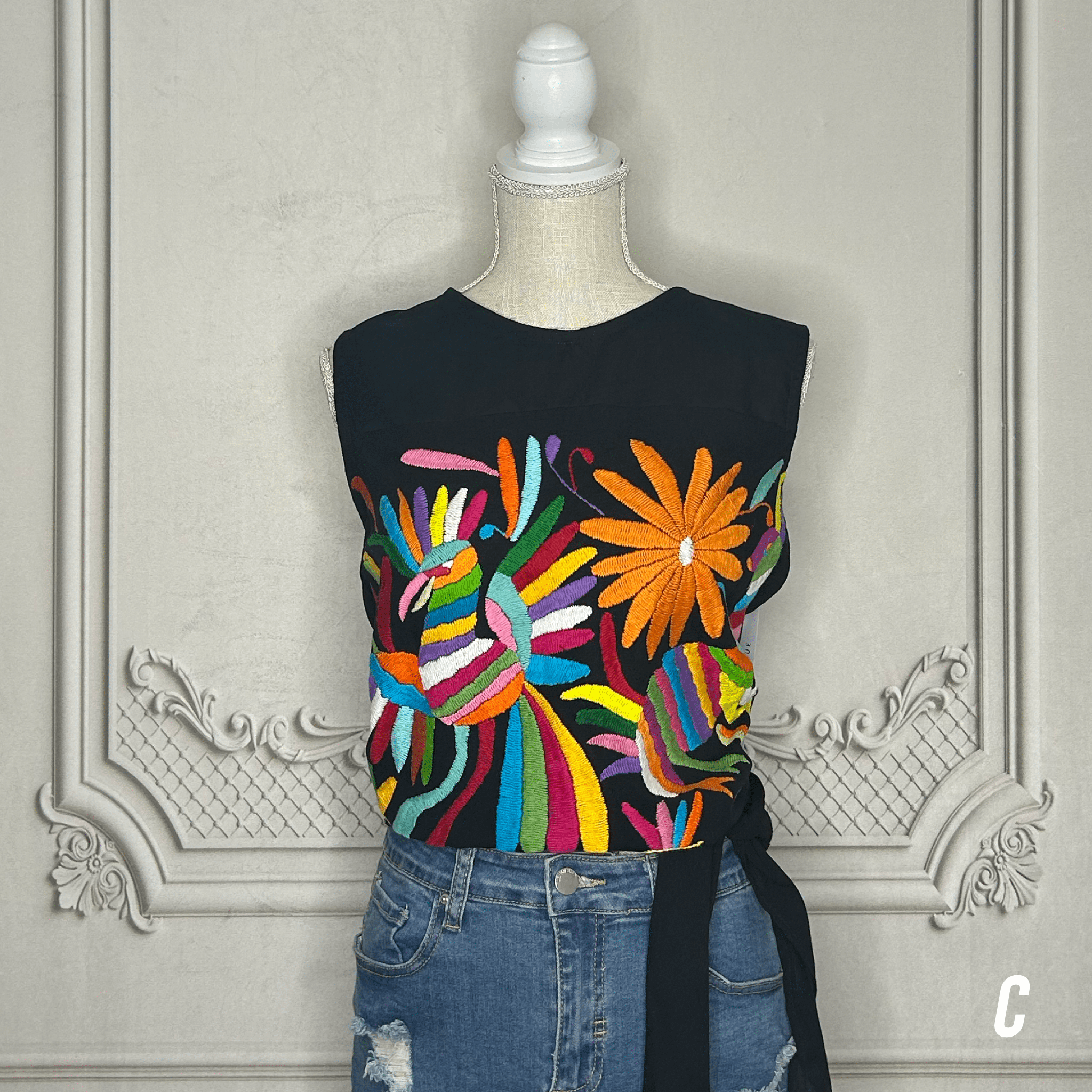 Mexican Otomi Crop Top Tie Back Mexican Otomi Crop Top Tie Back