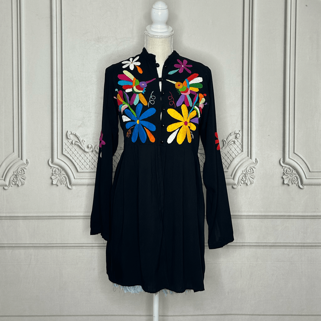 Mexican Otomi Pleated Rayon Tunic Mexican Otomi Pleated Rayon Tunic