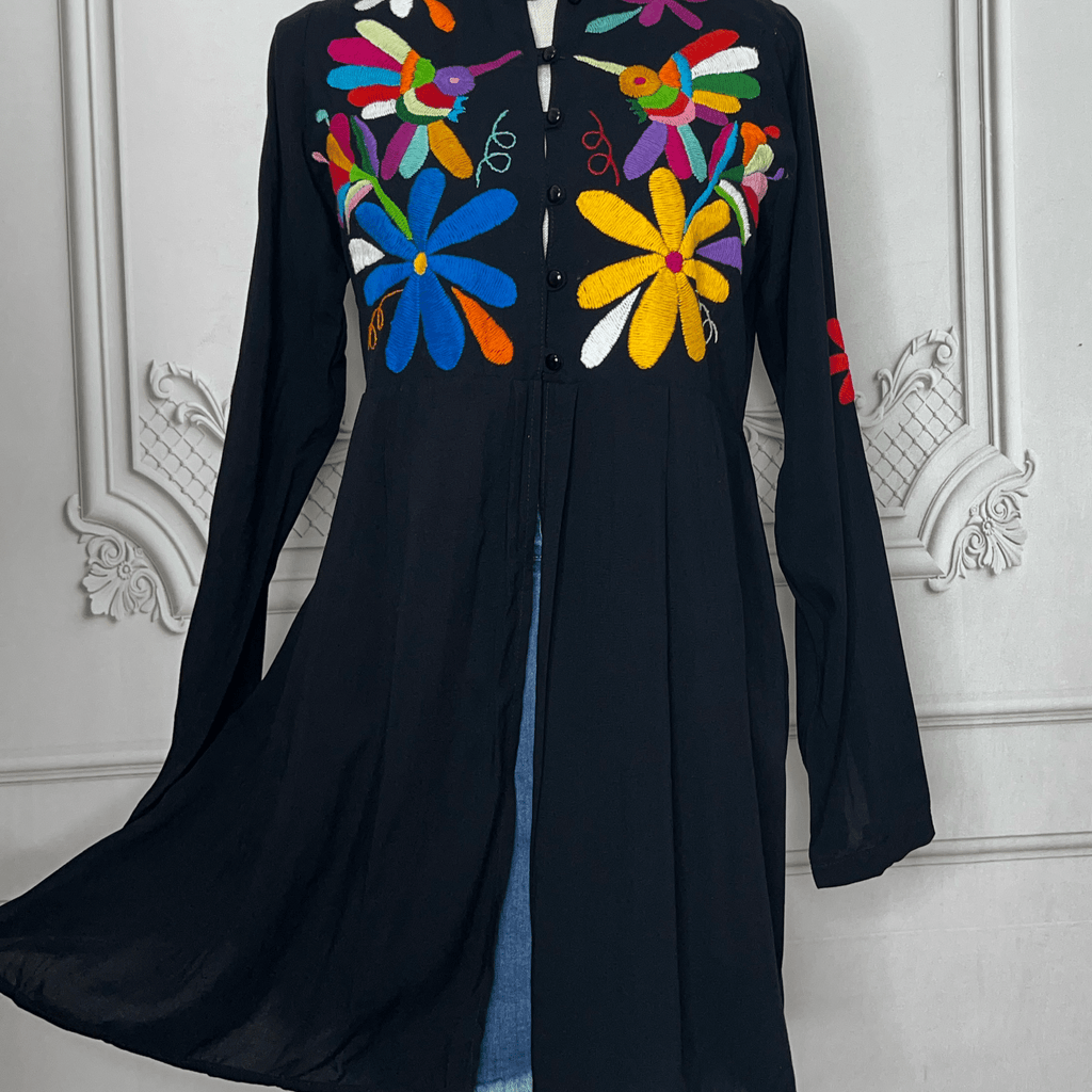 Mexican Otomi Pleated Rayon Tunic Mexican Otomi Pleated Rayon Tunic