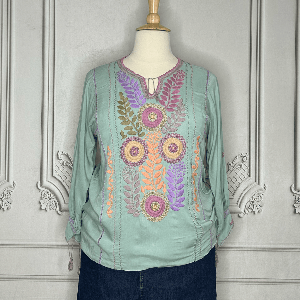 Mexican Plus Size 3/4 Sleeve Tunic - Rococo Multi Mexican Plus Size 3/4 Sleeve Tunic - Rococo Multi