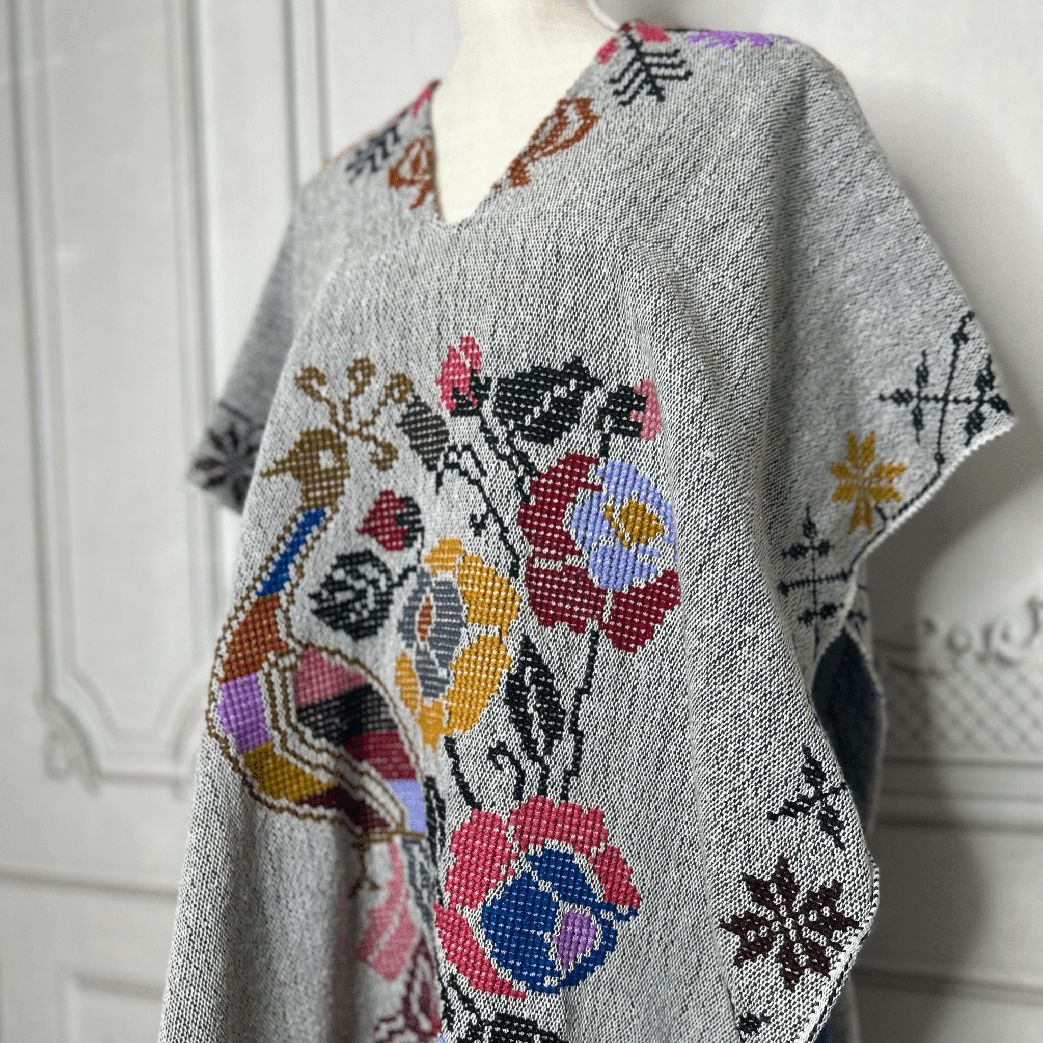 Mexican Poncho Cross Stitch Gray Peacock Mexican Poncho Cross Stitch Gray Peacock