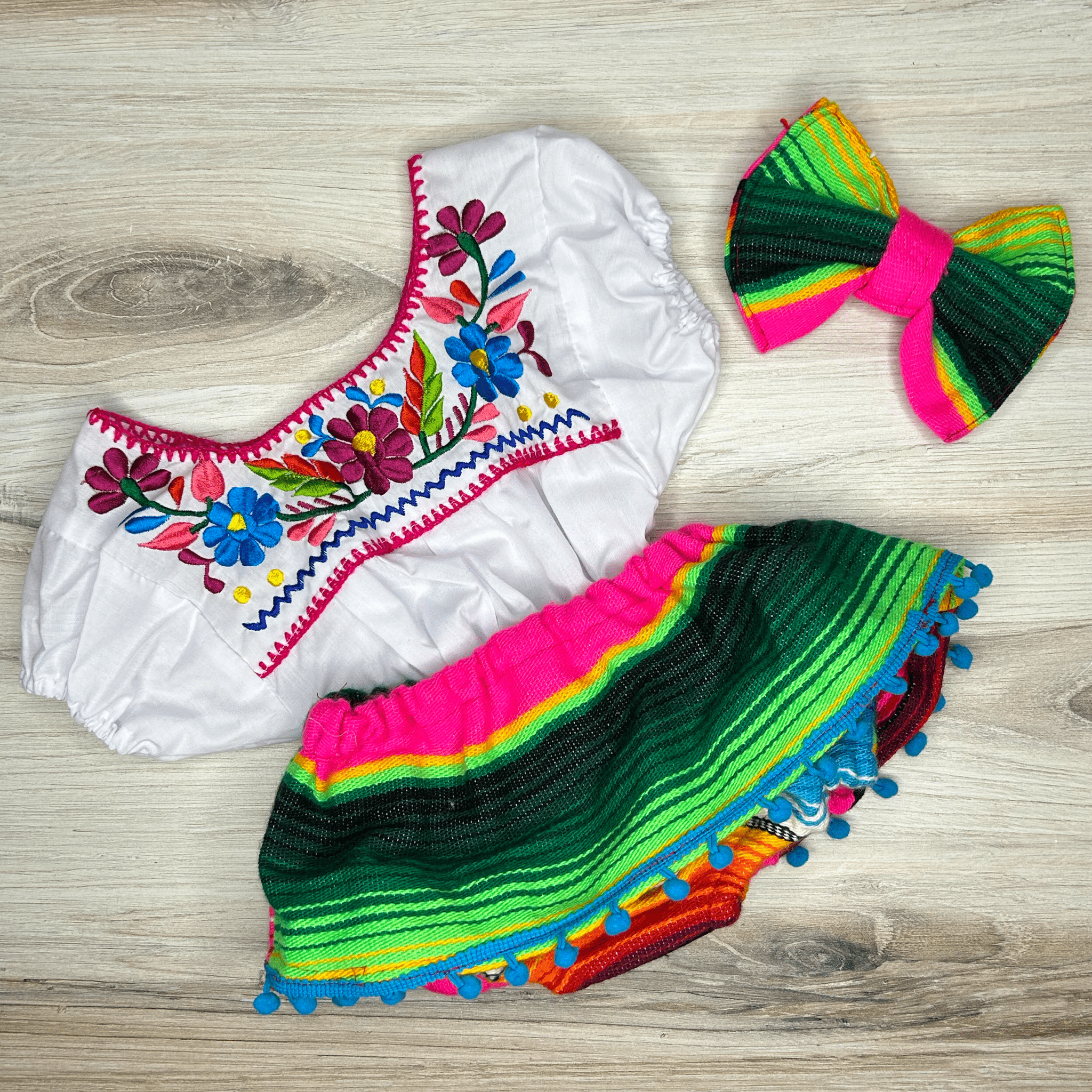 Mexican Sarape Skirted Bummie w/ Pom Poms Mexican Sarape Skirted Bummie w/ Pom Poms