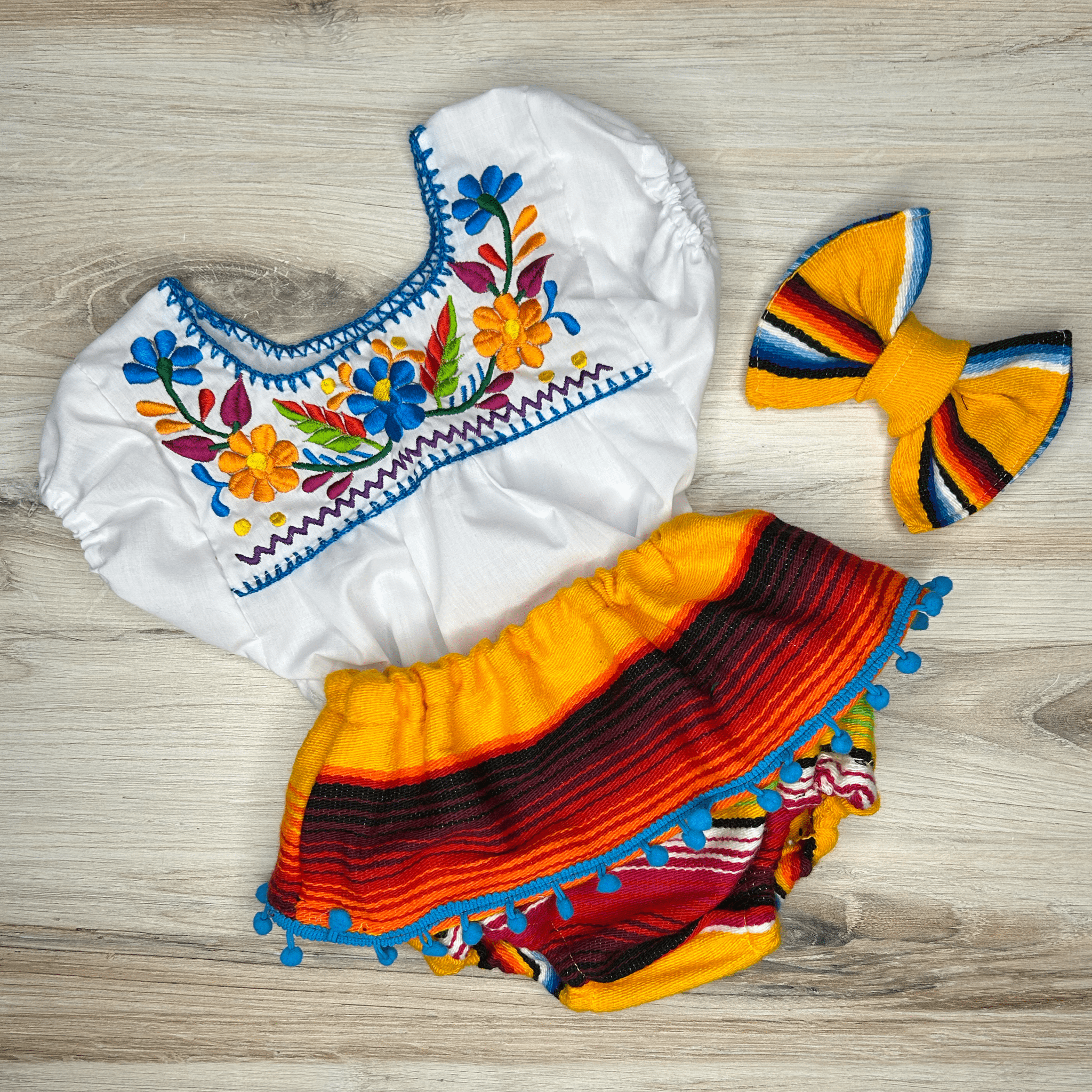 Mexican Sarape Skirted Bummie w/ Pom Poms Mexican Sarape Skirted Bummie w/ Pom Poms