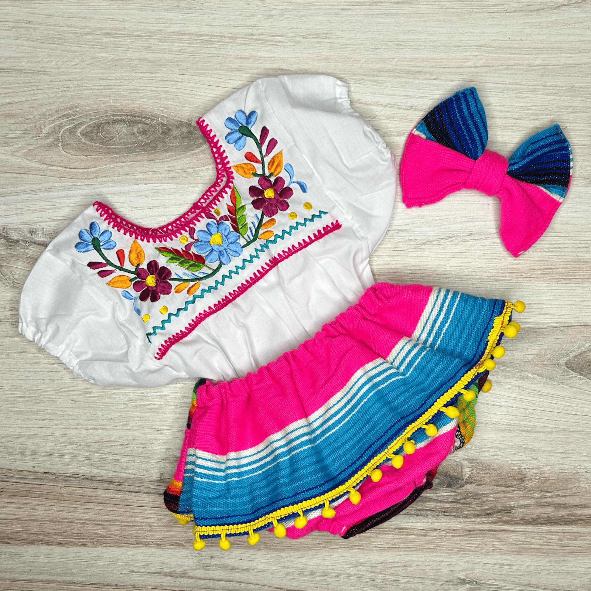 Mexican Sarape Skirted Bummie w/ Pom Poms Mexican Sarape Skirted Bummie w/ Pom Poms