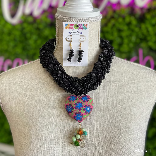Mexican Seed Braided Necklace Heart set Mexican Seed Braided Necklace Heart set