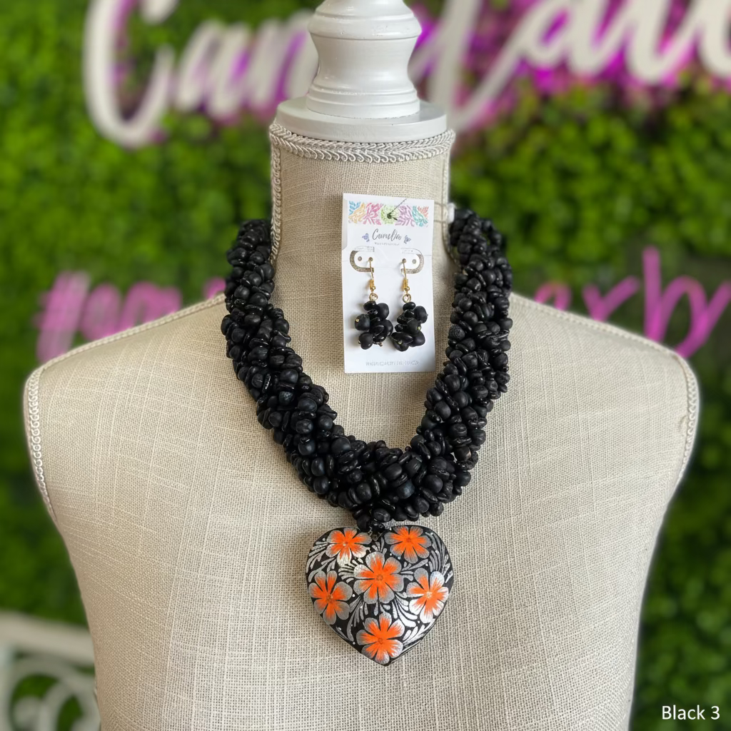 Mexican Seed Braided Necklace Heart set Mexican Seed Braided Necklace Heart set