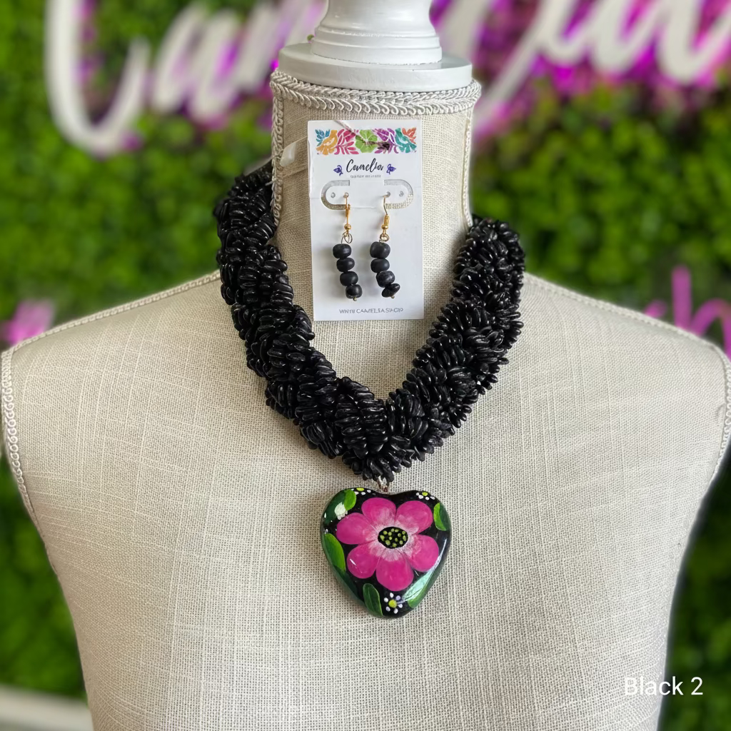 Mexican Seed Braided Necklace Heart set Mexican Seed Braided Necklace Heart set