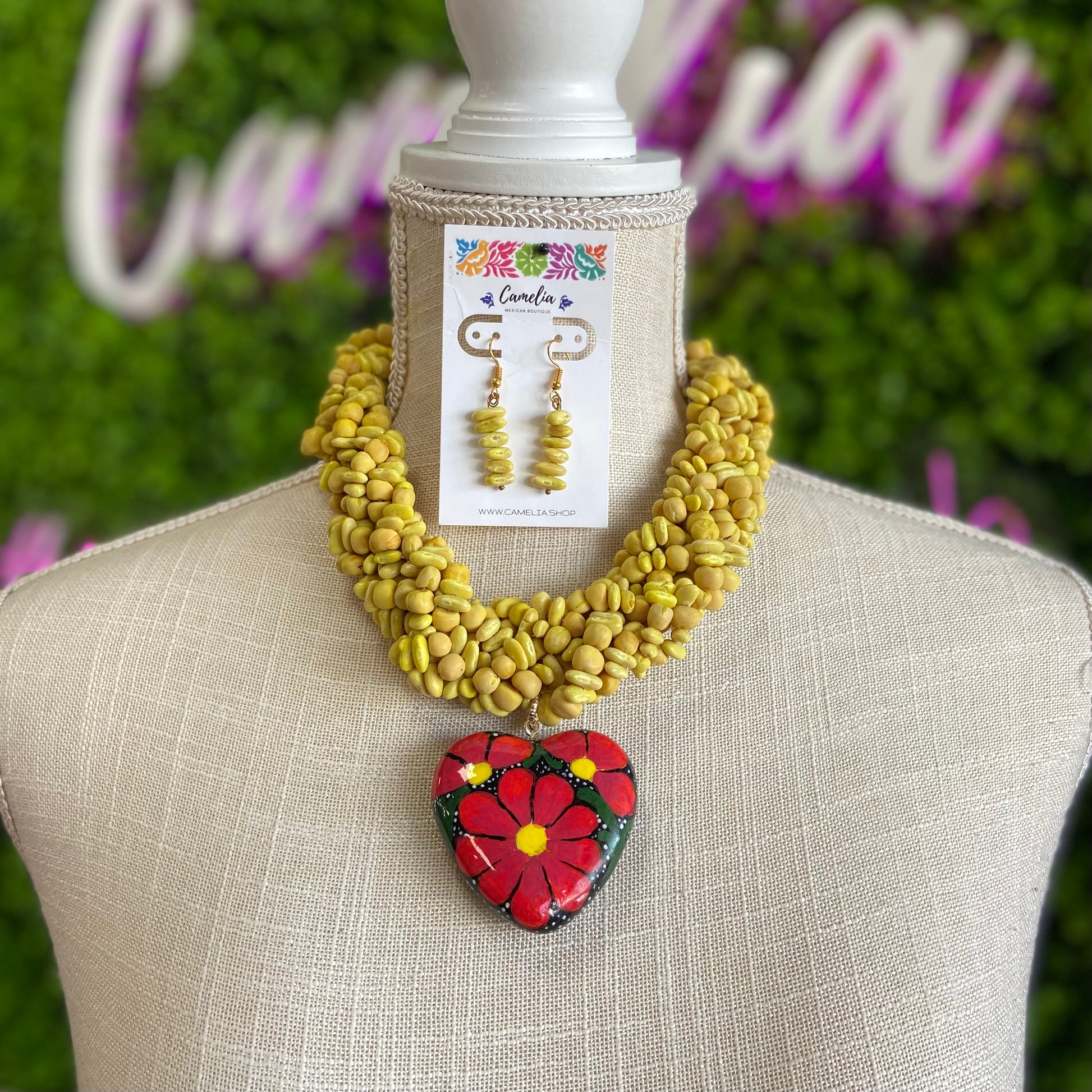 Mexican Seed Braided Necklace Heart set Mexican Seed Braided Necklace Heart set