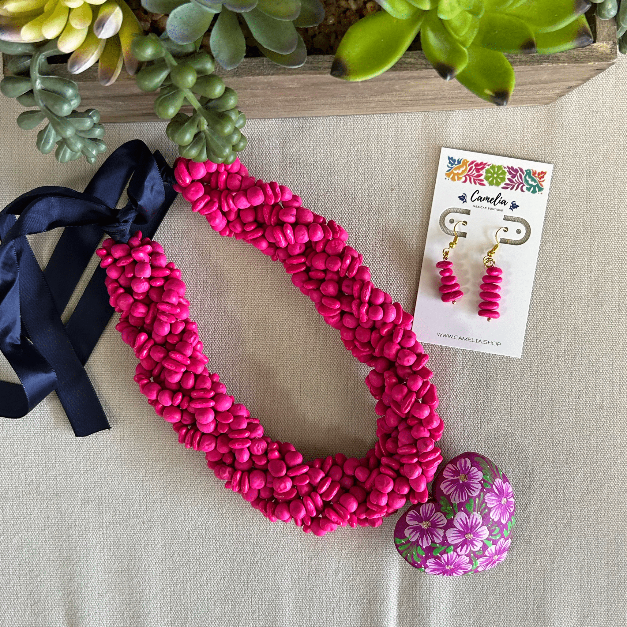 Mexican Seed Braided Necklace Heart set