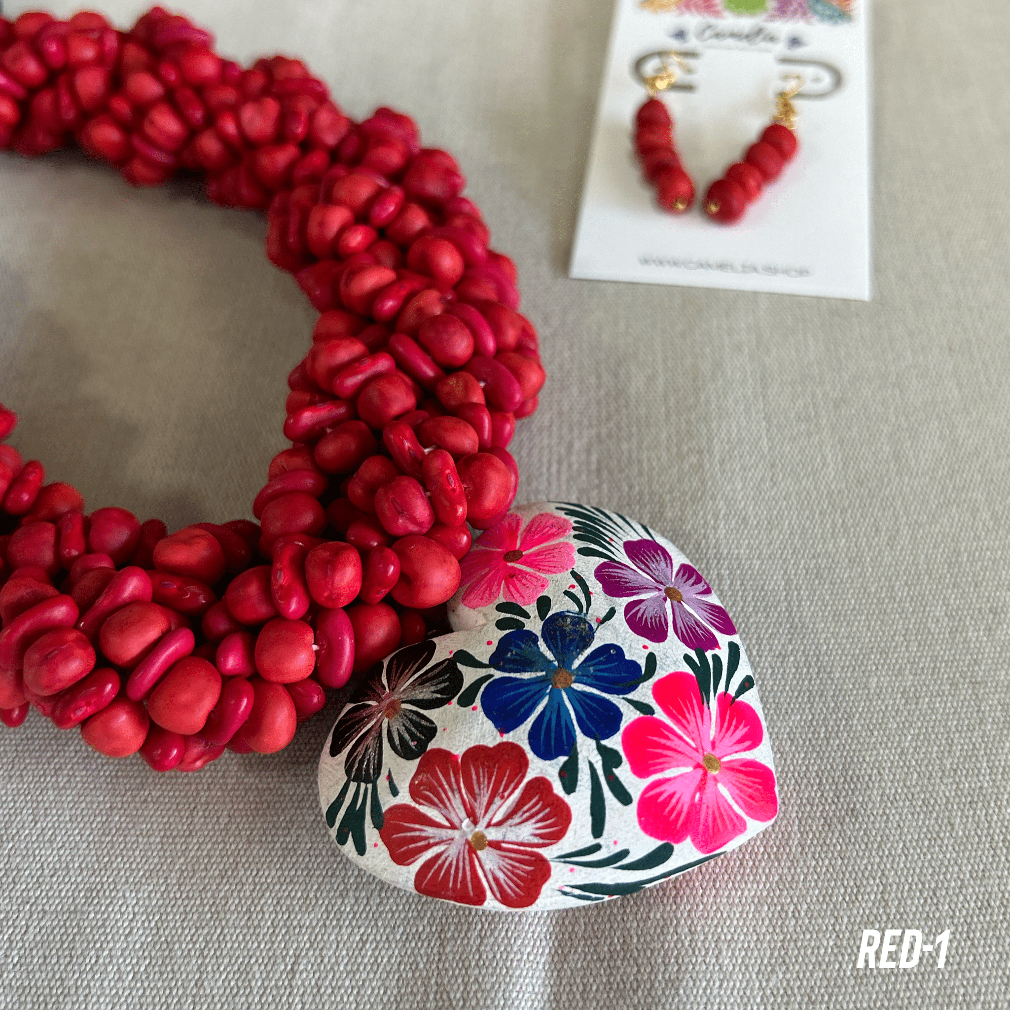 Mexican Seed Braided Necklace Heart set