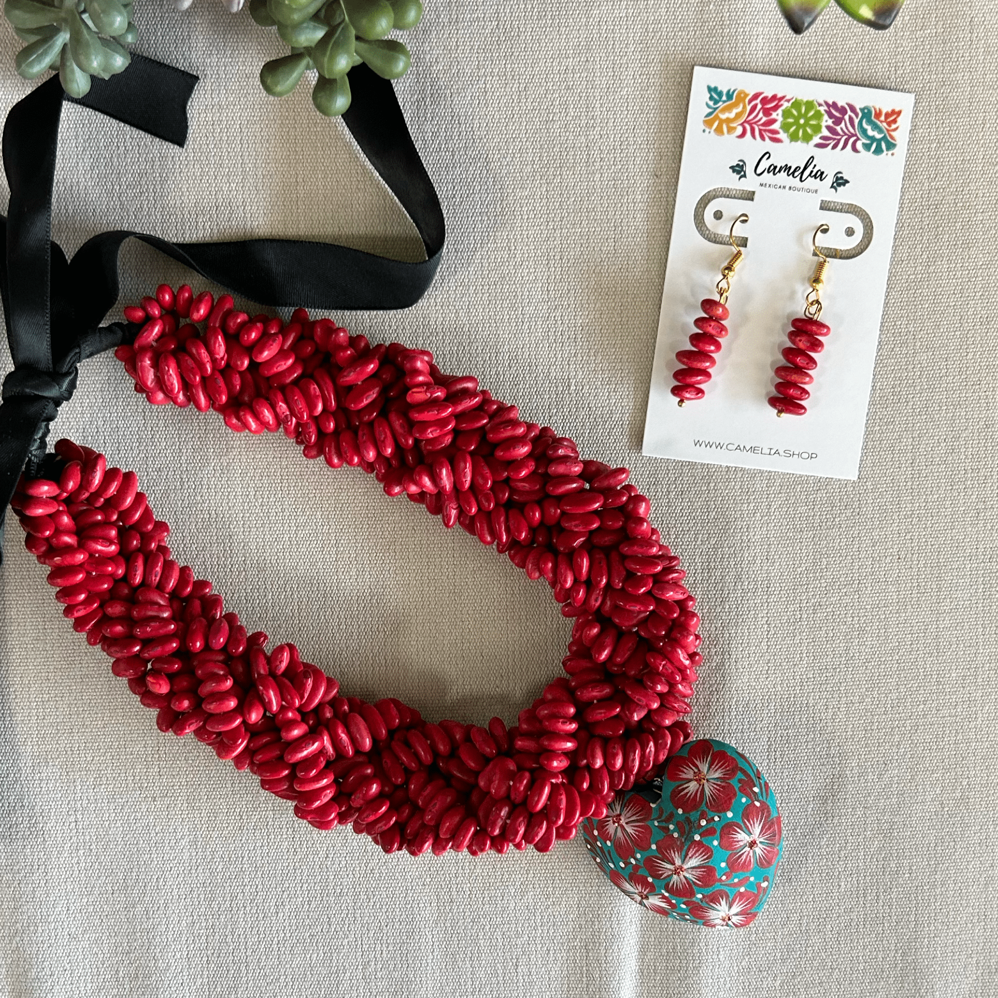 Mexican Seed Braided Necklace Heart set