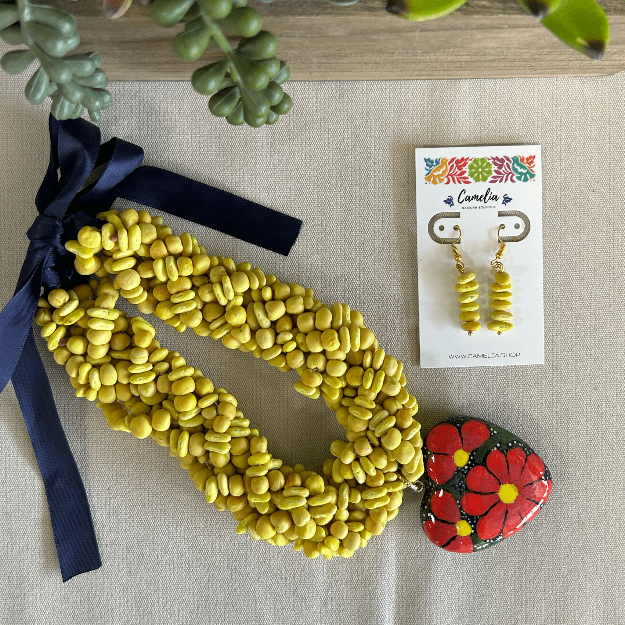 Mexican Seed Braided Necklace Heart set