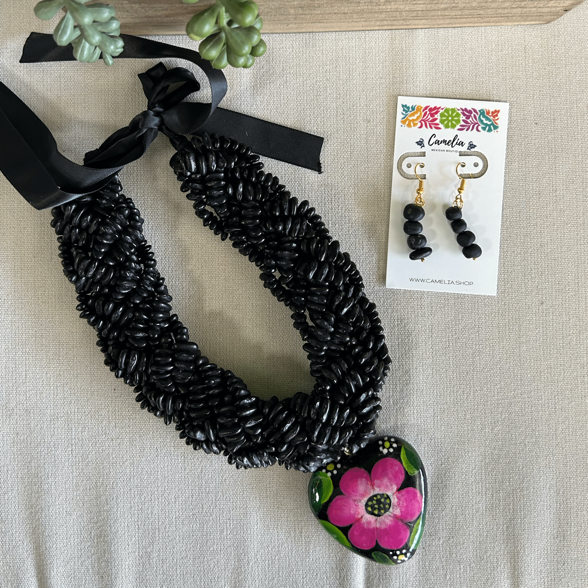 Mexican Seed Braided Necklace Heart set