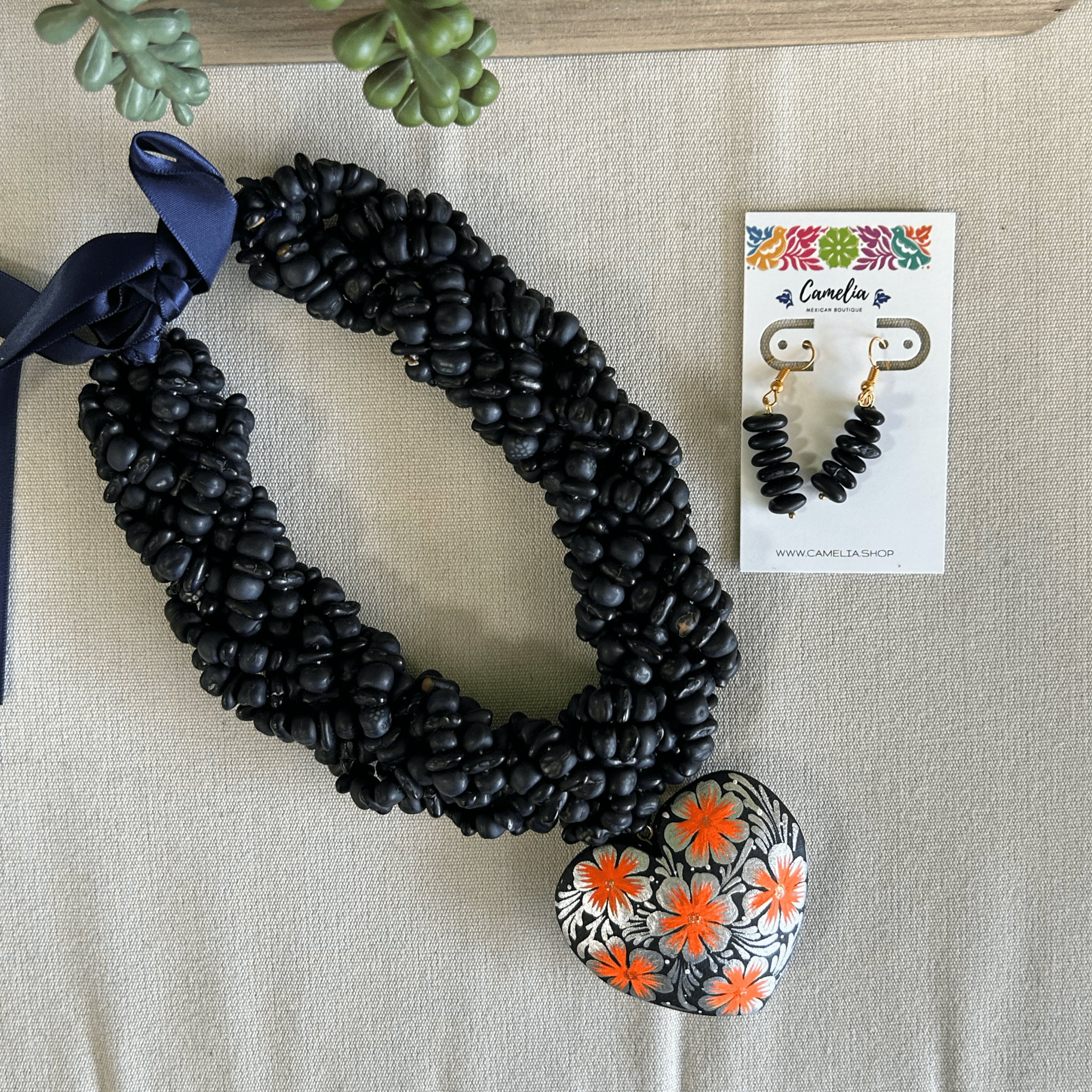 Mexican Seed Braided Necklace Heart set