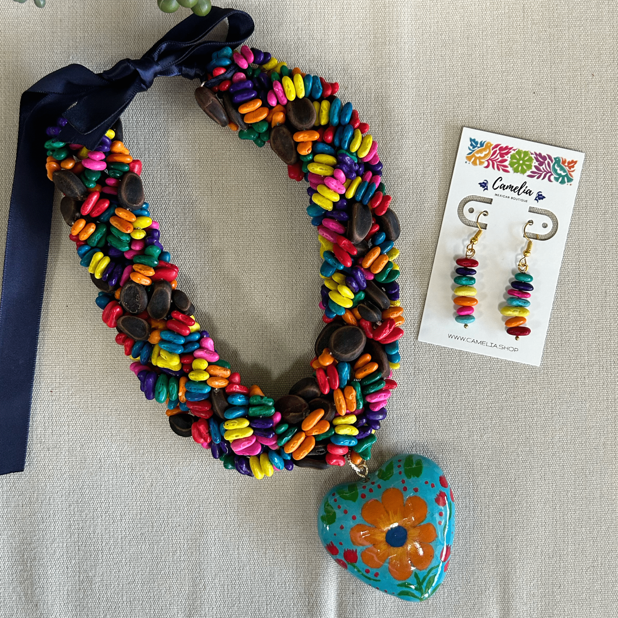 Mexican Seed Braided Necklace Heart set