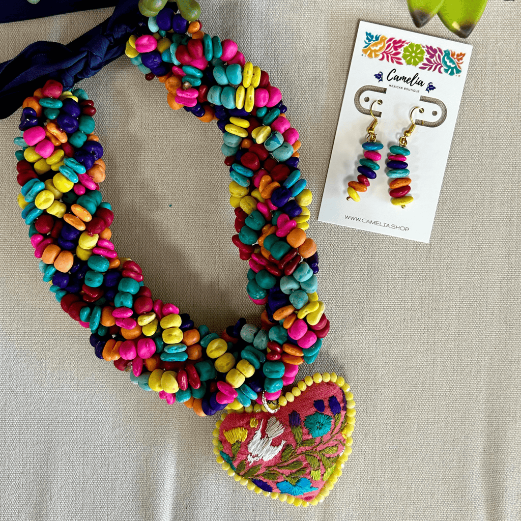 Mexican Seed Necklace San Antonino Heart