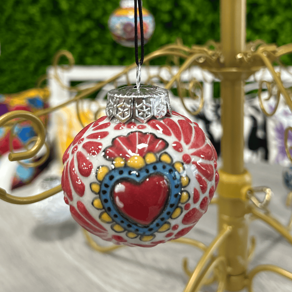 Mexican Talavera Christmas Ornament - Sacred Heart Mexican Talavera Christmas Ornament - Sacred Heart