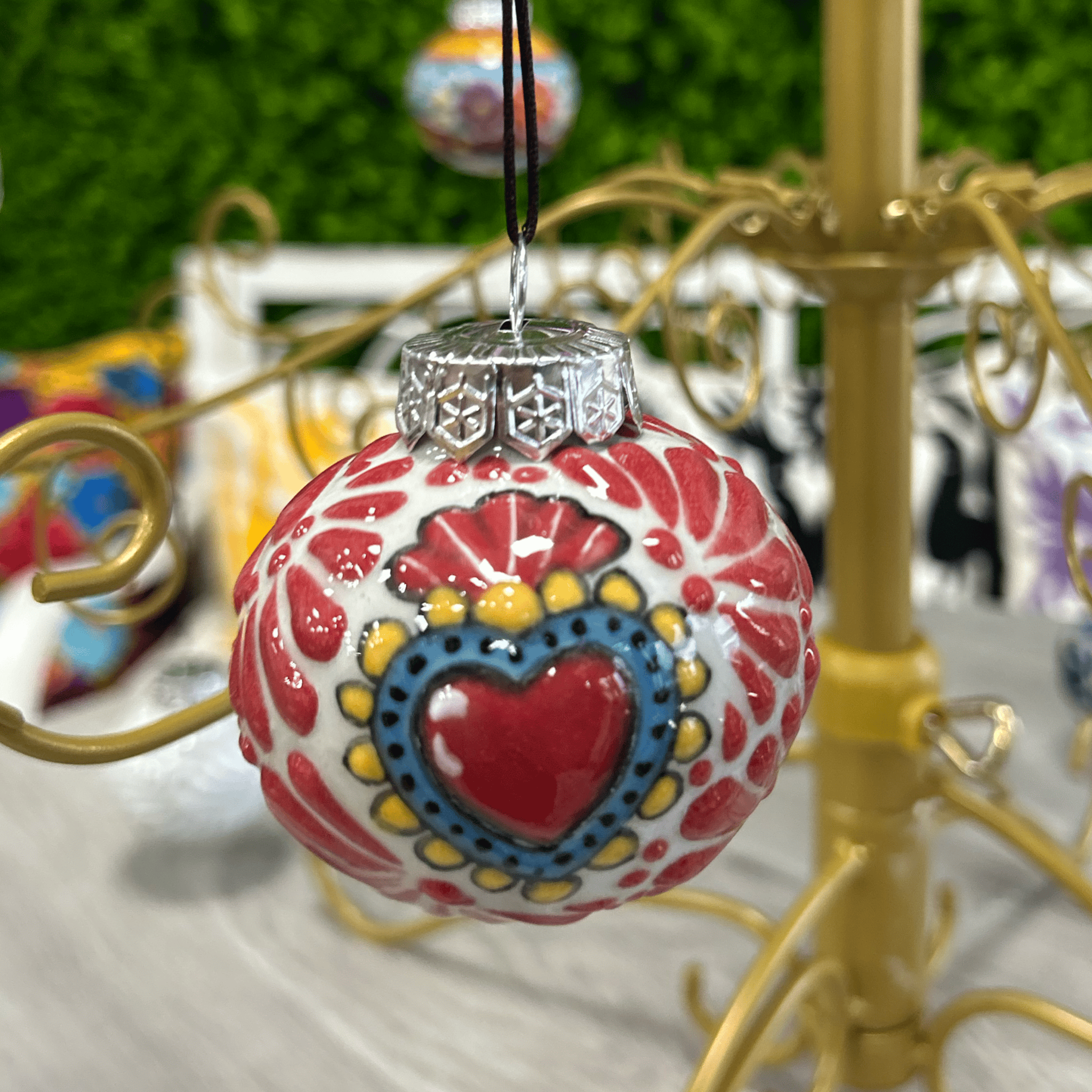 Mexican Talavera Christmas Ornament - Sacred Heart Mexican Talavera Christmas Ornament - Sacred Heart