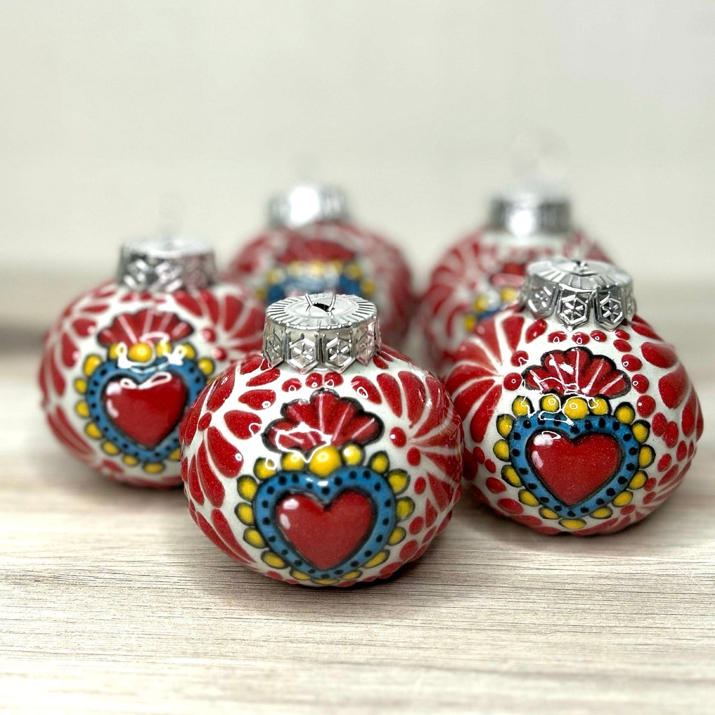 Mexican Talavera Christmas Ornament - Sacred Heart Mexican Talavera Christmas Ornament - Sacred Heart