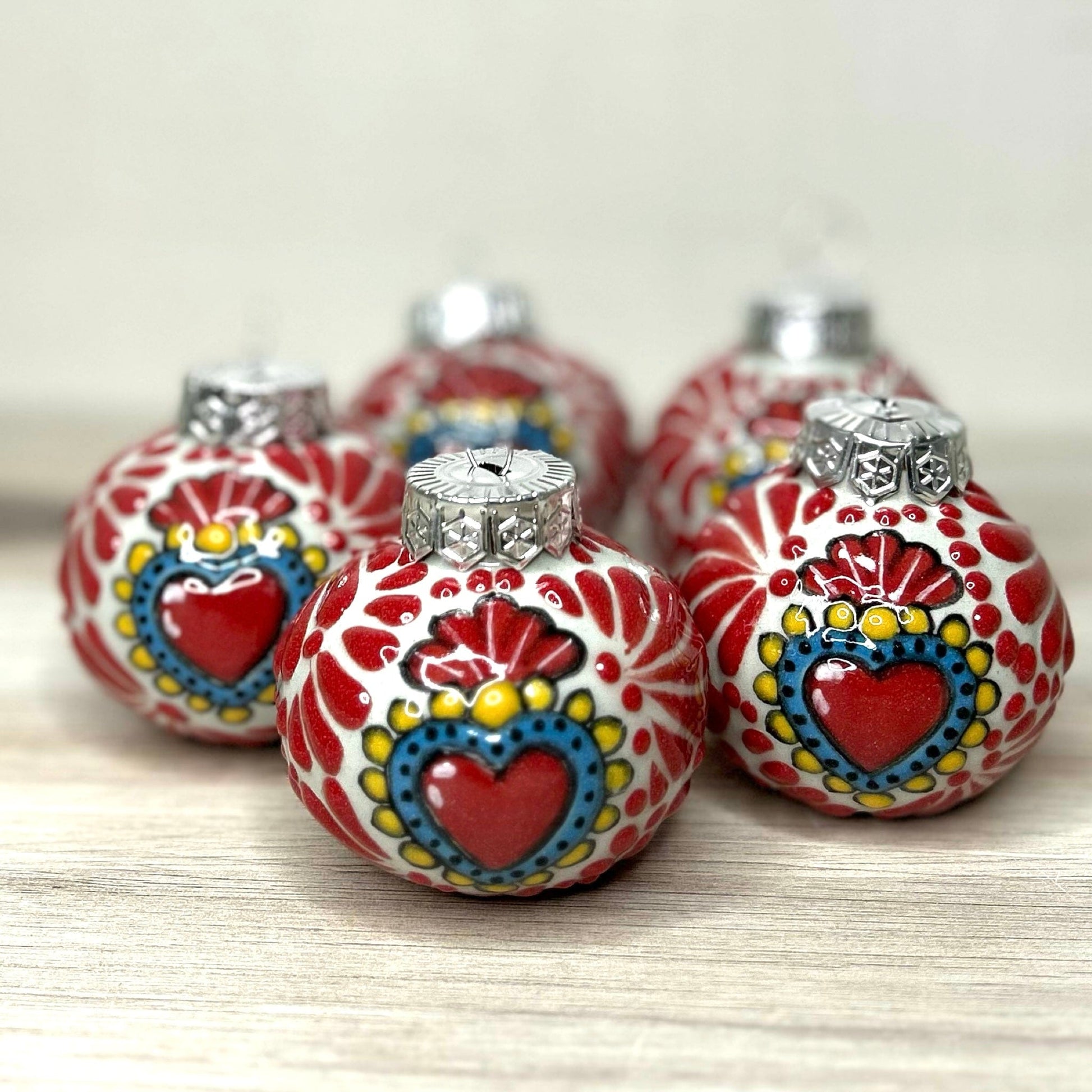 Mexican Talavera Christmas Ornament - Sacred Heart Mexican Talavera Christmas Ornament - Sacred Heart
