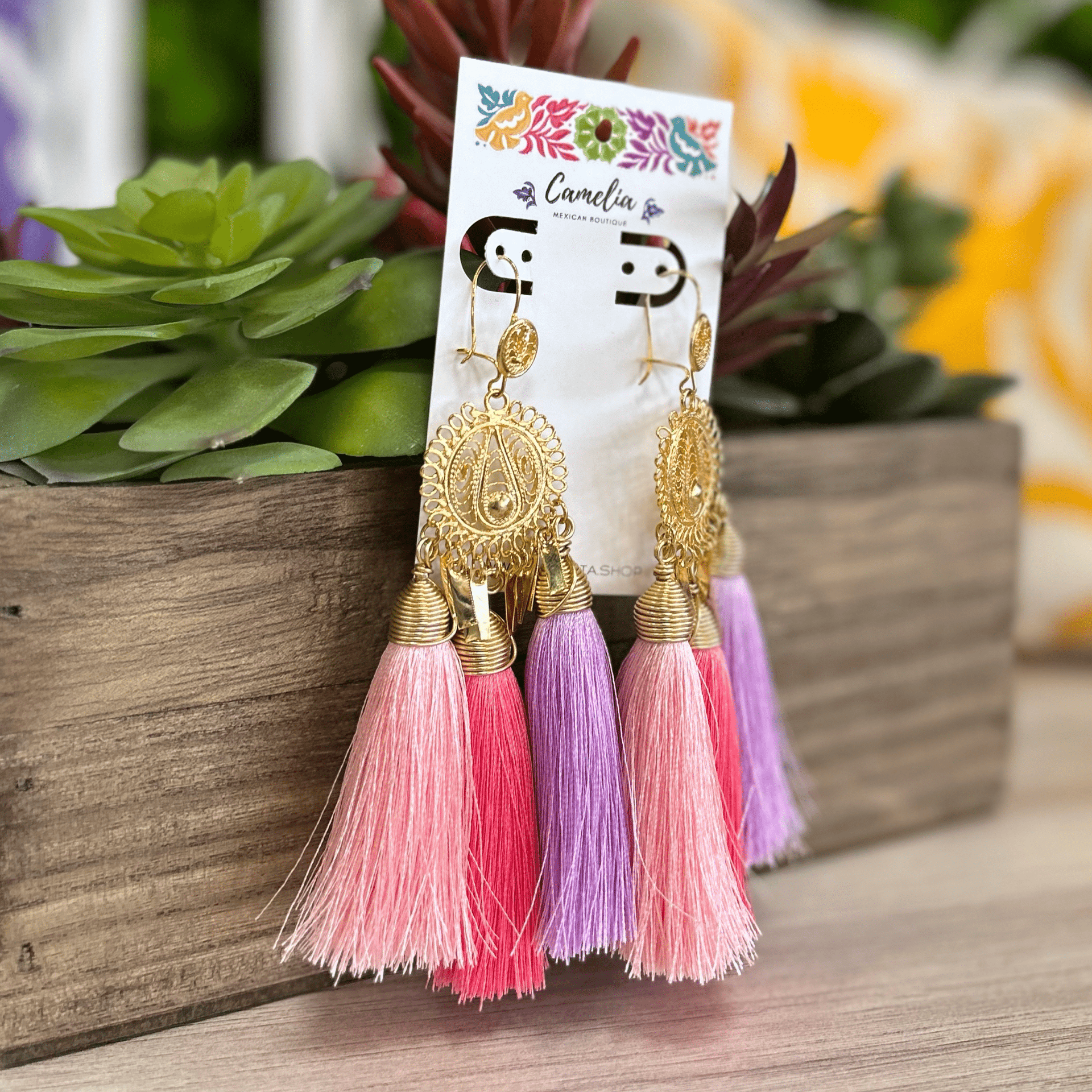Mexican Tassel Earrings Filigree Lilac Pink One Size