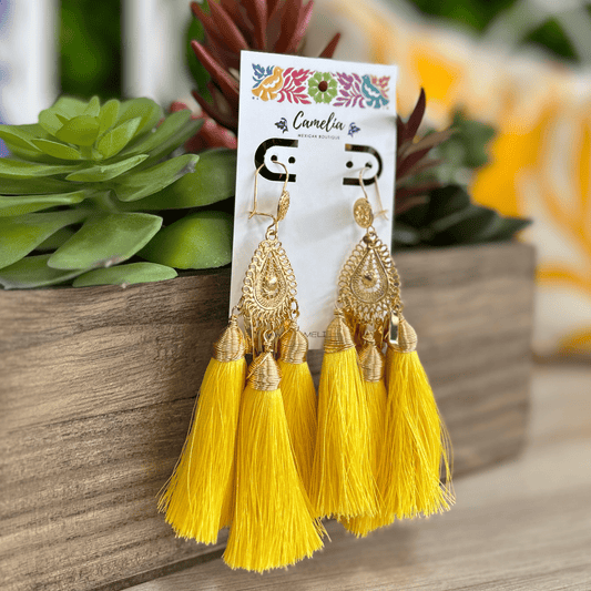 Mexican Tassel Earrings - Filigree Teardrop
